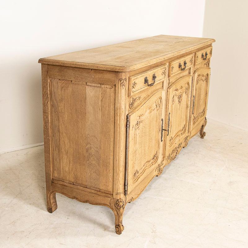 Wood Antique French Country Bleached Oak Sideboard Buffet with Carved Details