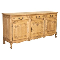 Antique French Country Bleached Oak Sideboard Buffet with Carved Details