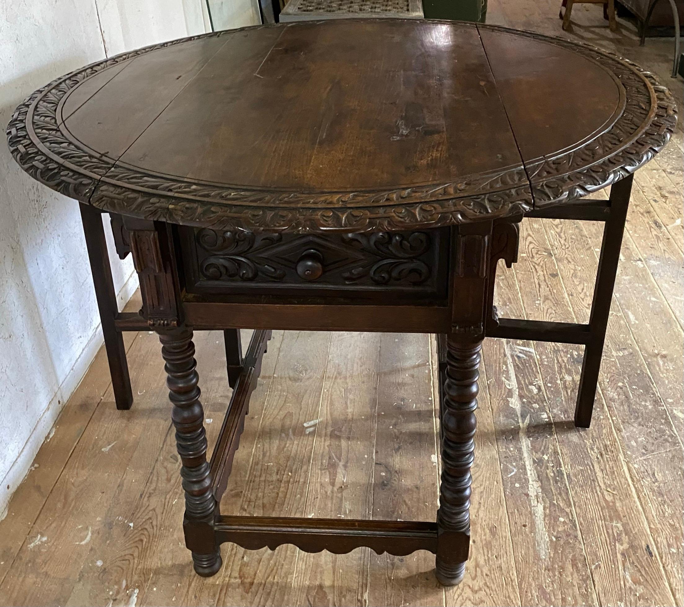 Antique French Country Carved Drop Leaf Gateleg Table For Sale 4