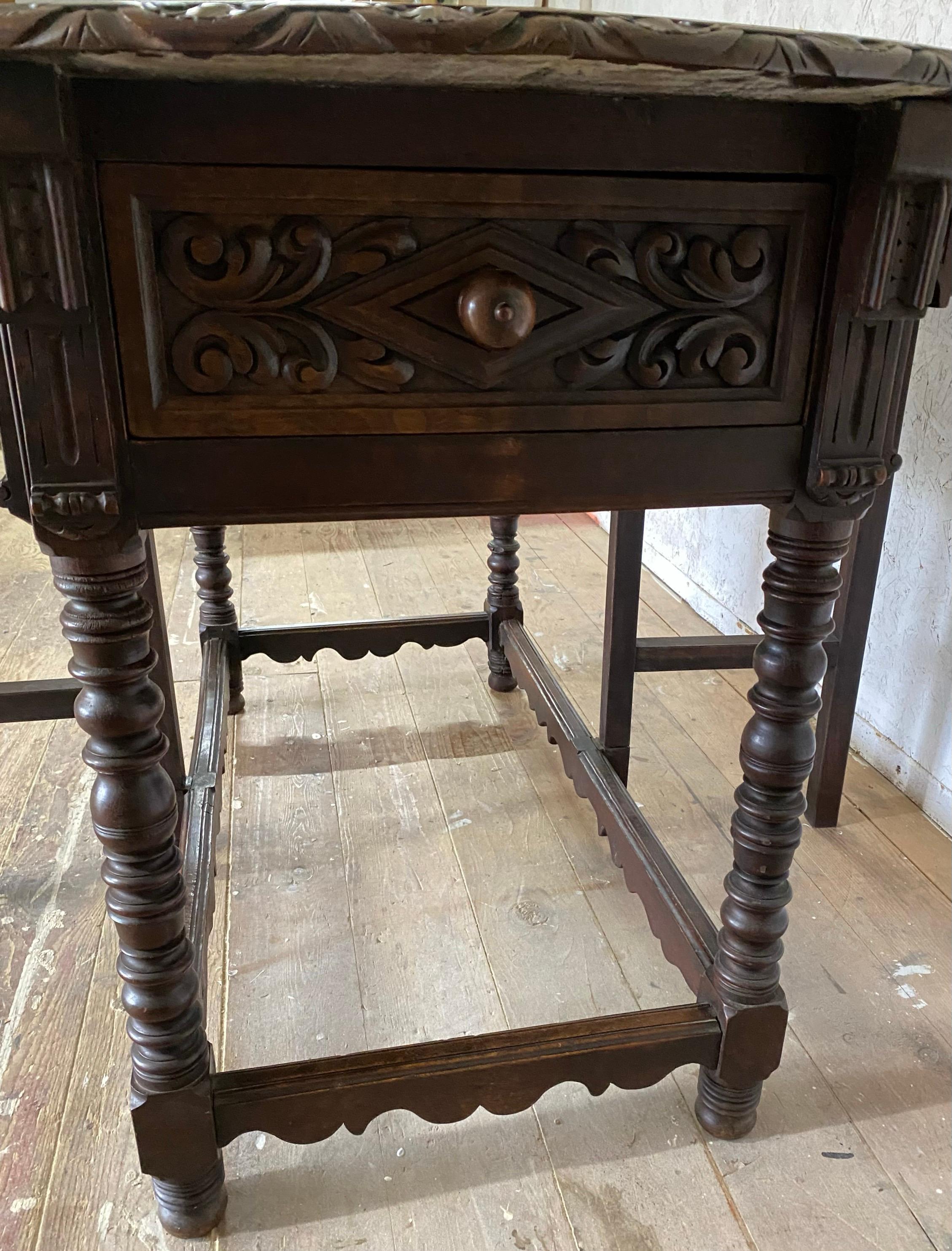 Antique French Country Carved Drop Leaf Gateleg Table For Sale 5