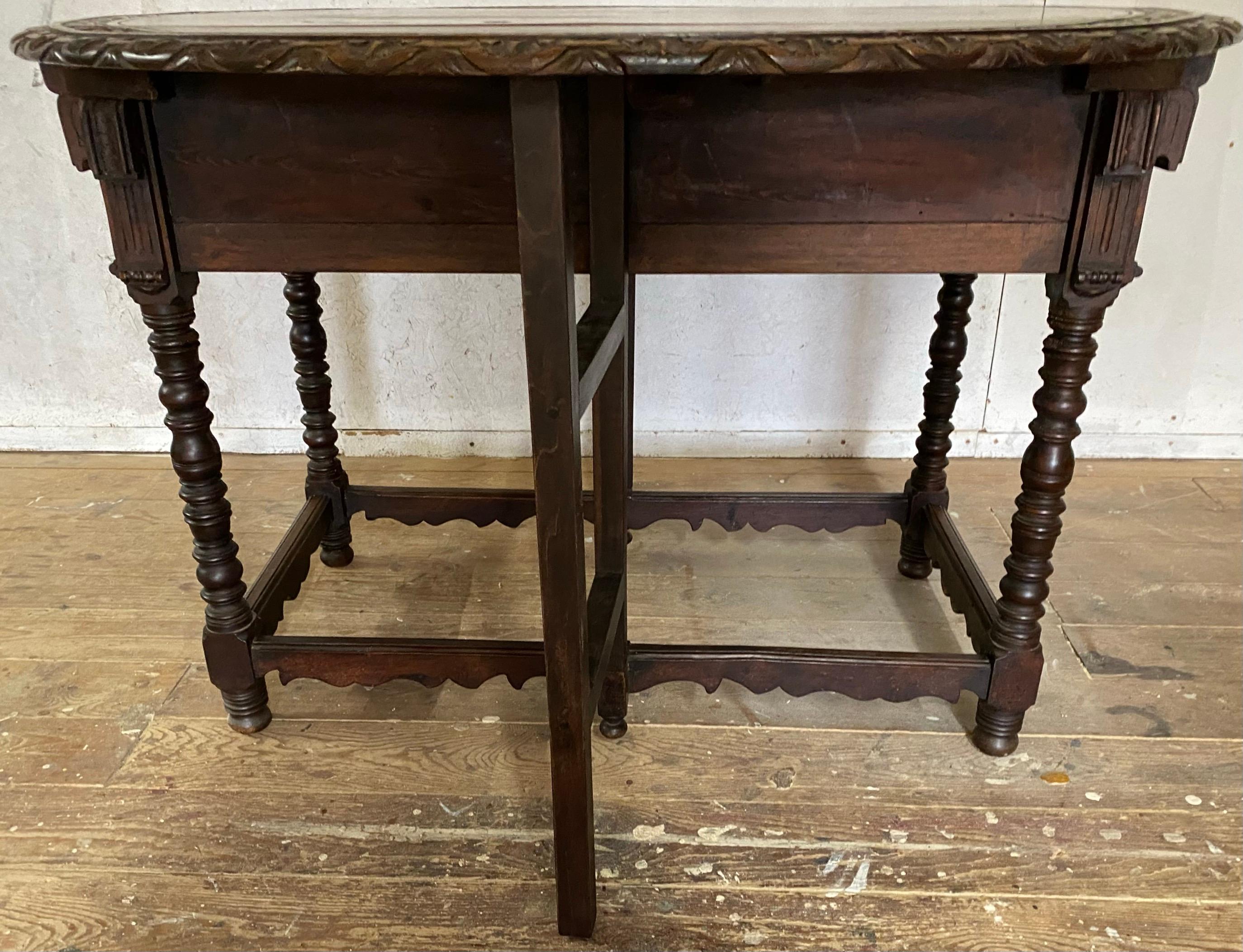 Antique French Country Carved Drop Leaf Gateleg Table For Sale 8
