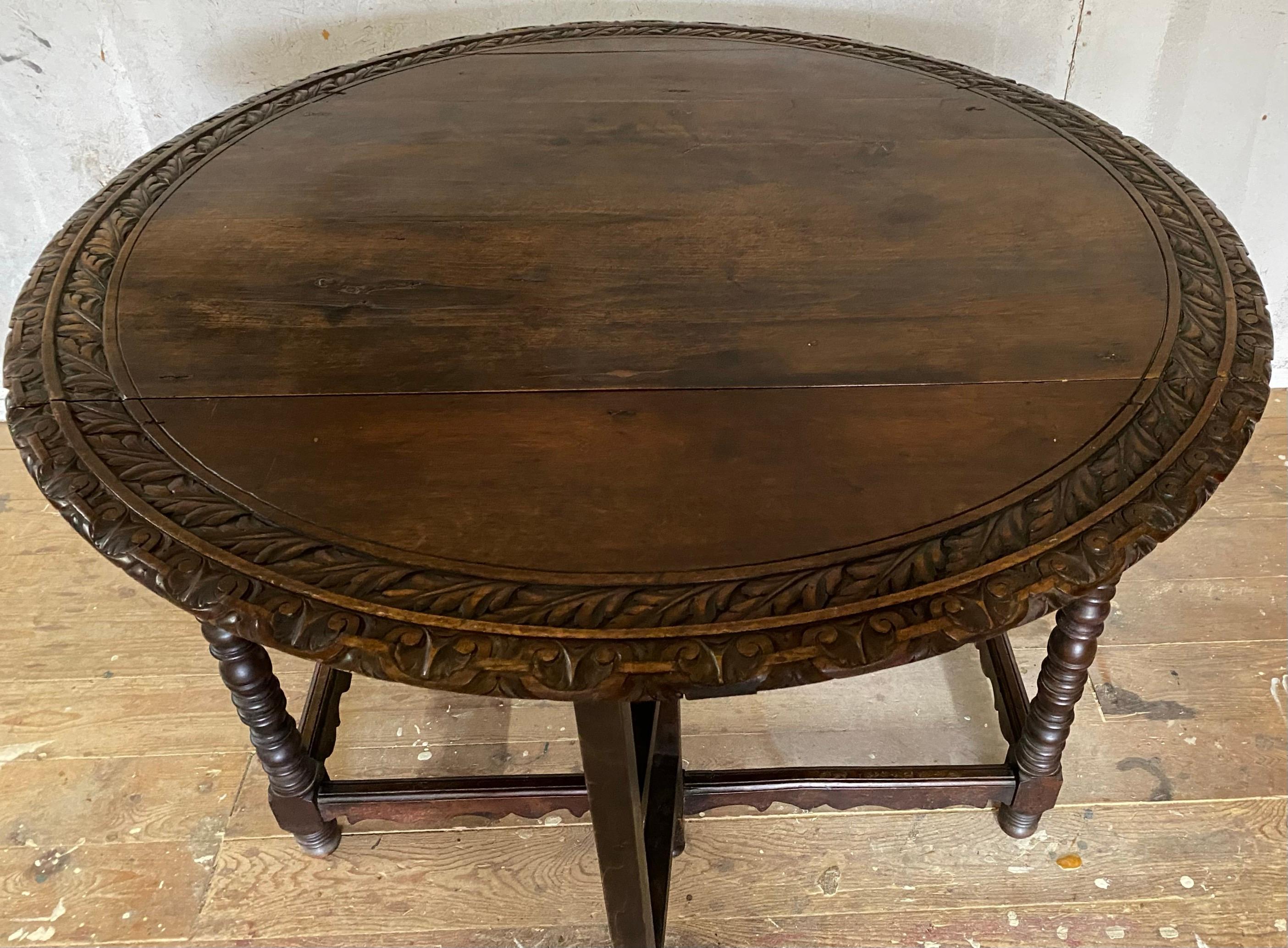 Antique French Country Carved Drop Leaf Gateleg Table For Sale 9