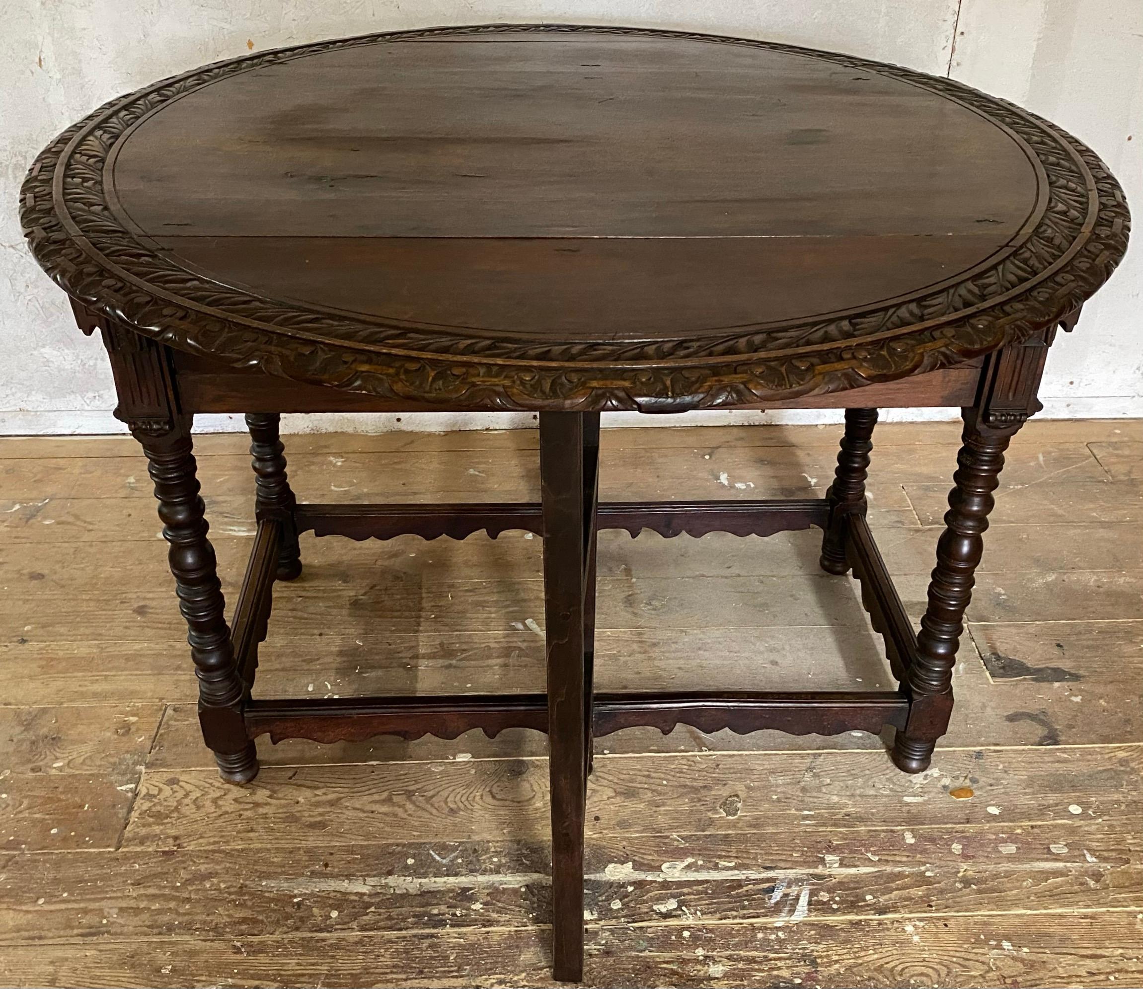 Antique French Country Carved Drop Leaf Gateleg Table For Sale 11