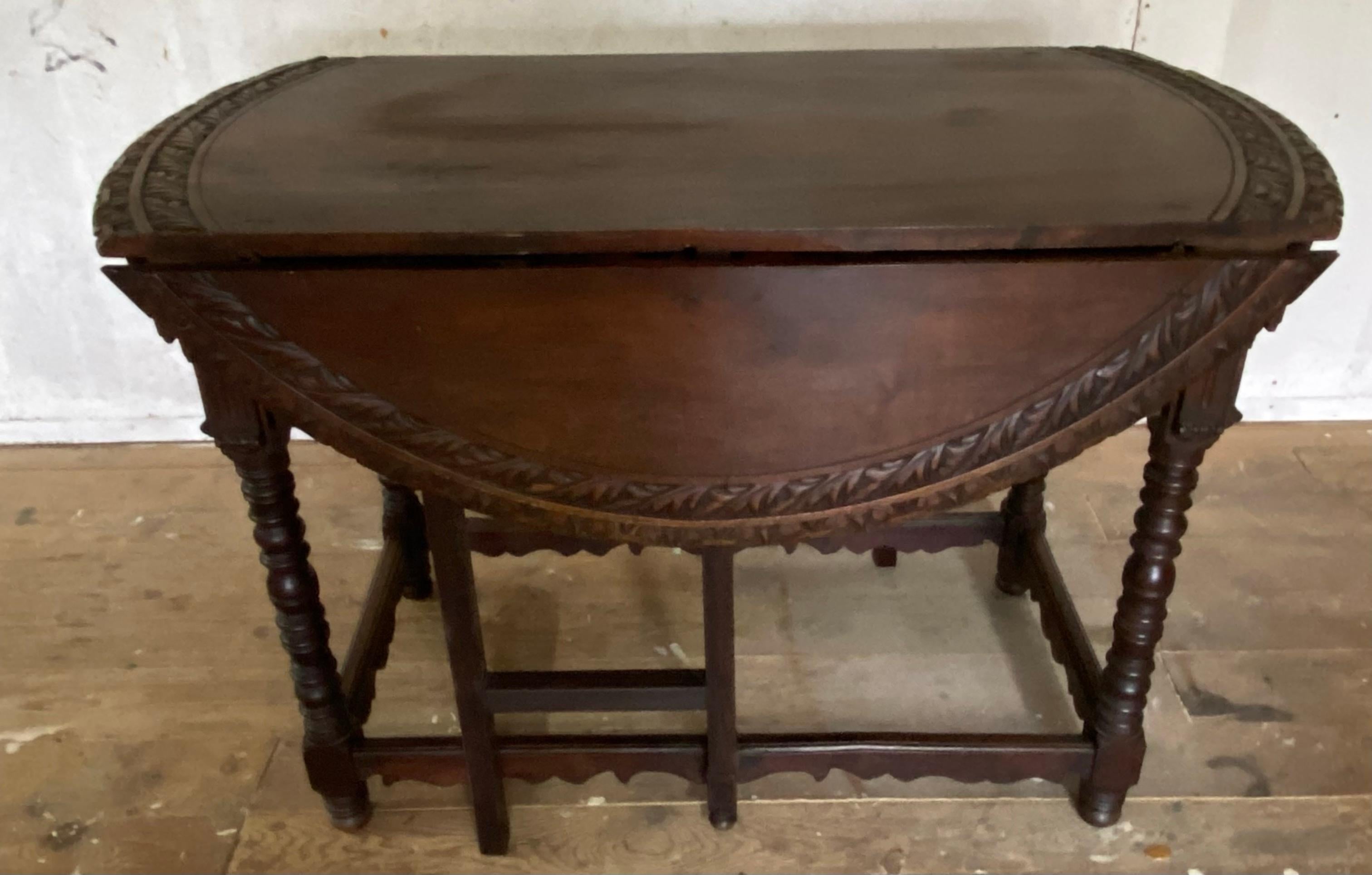 Antique French Country Carved Drop Leaf Gateleg Table For Sale 12