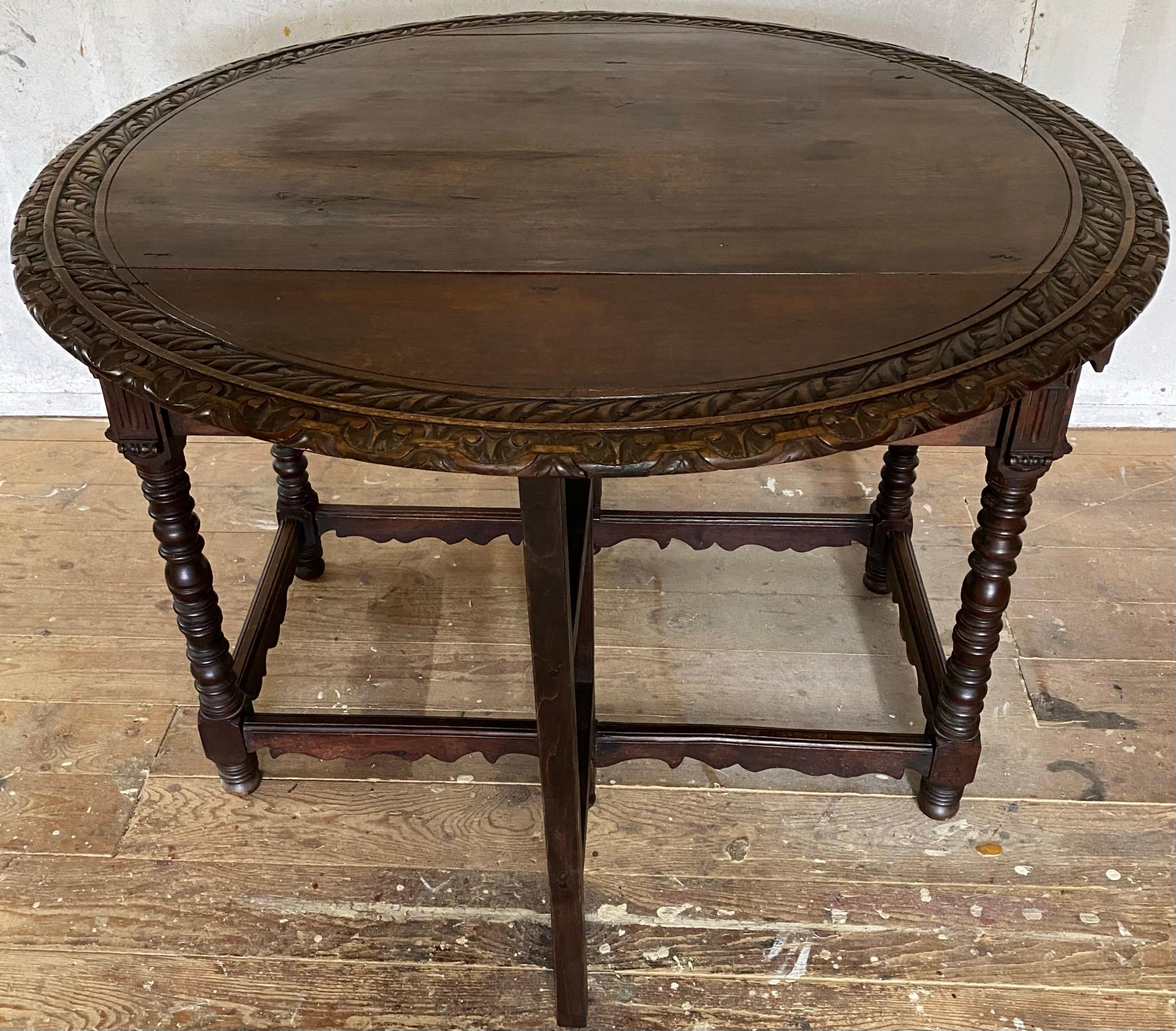 French Provincial Antique French Country Carved Drop Leaf Gateleg Table For Sale