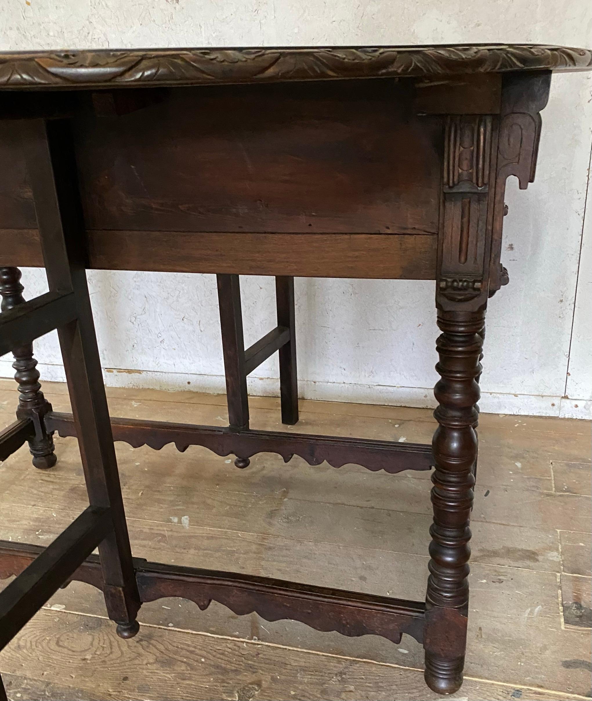 Antique French Country Carved Drop Leaf Gateleg Table For Sale 1