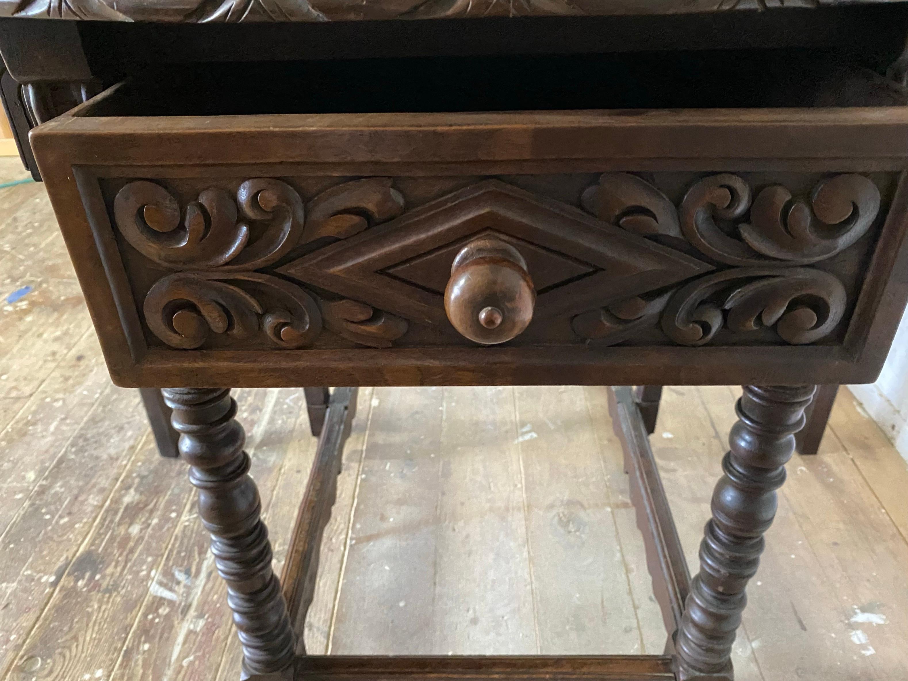 Antique French Country Carved Drop Leaf Gateleg Table For Sale 2