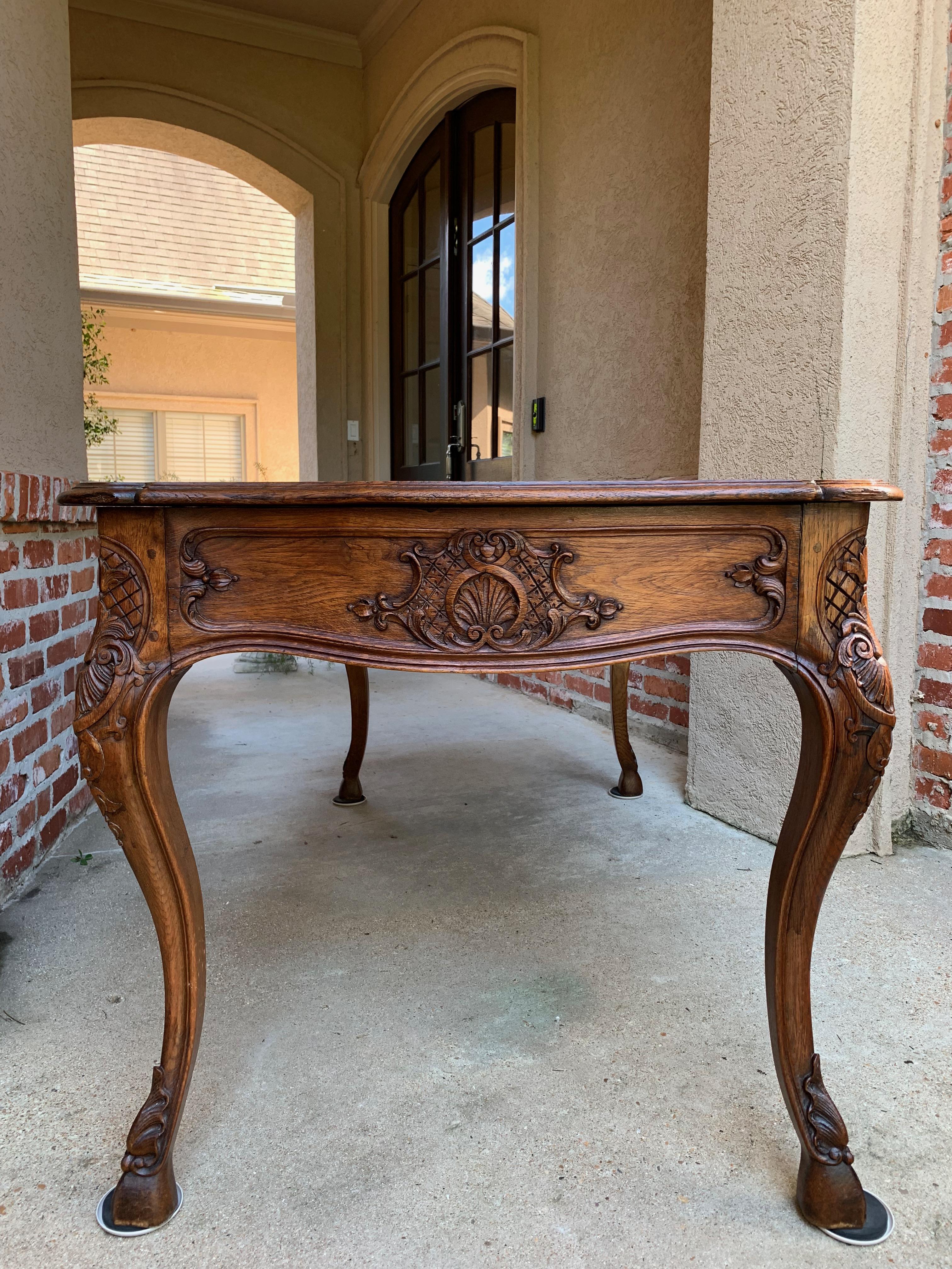 Antique French Country Carved Oak DESK Writing Library Louis XV Style Ram Hoof In Good Condition In Shreveport, LA