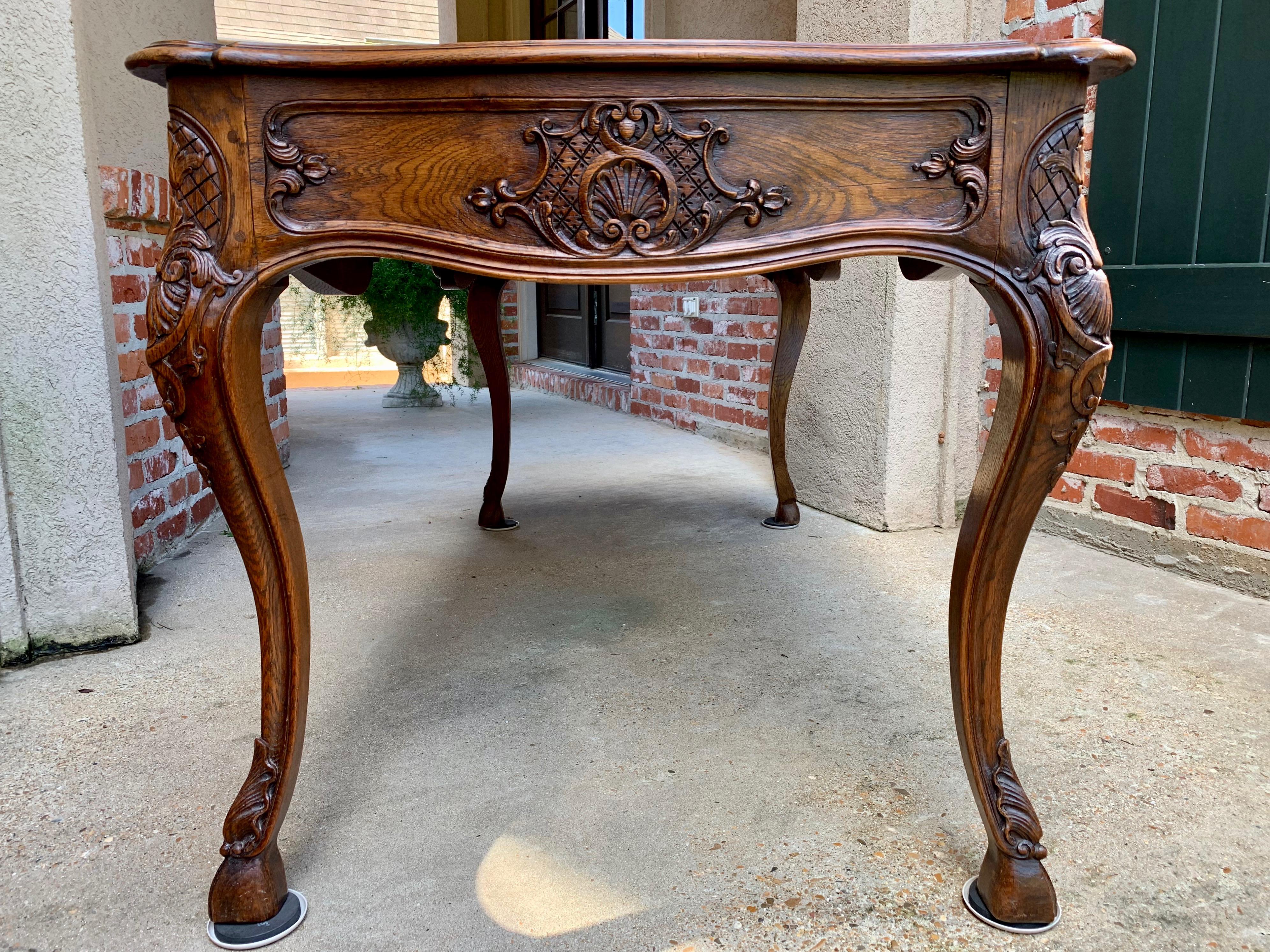 Early 20th Century Antique French Country Carved Oak DESK Writing Library Louis XV Style Ram Hoof