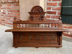 Antique French Country Carved Oak Wall Shelf Coat Hat Plate Rack Bookshelf