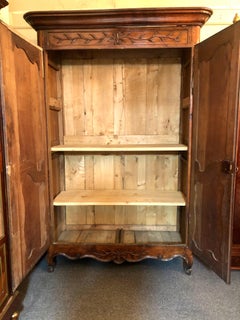 Antique French Country Carved Walnut Armoire, Circa 1880-1890