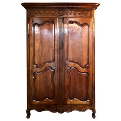 Antique French Country Carved Walnut Armoire, Circa 1880-1890