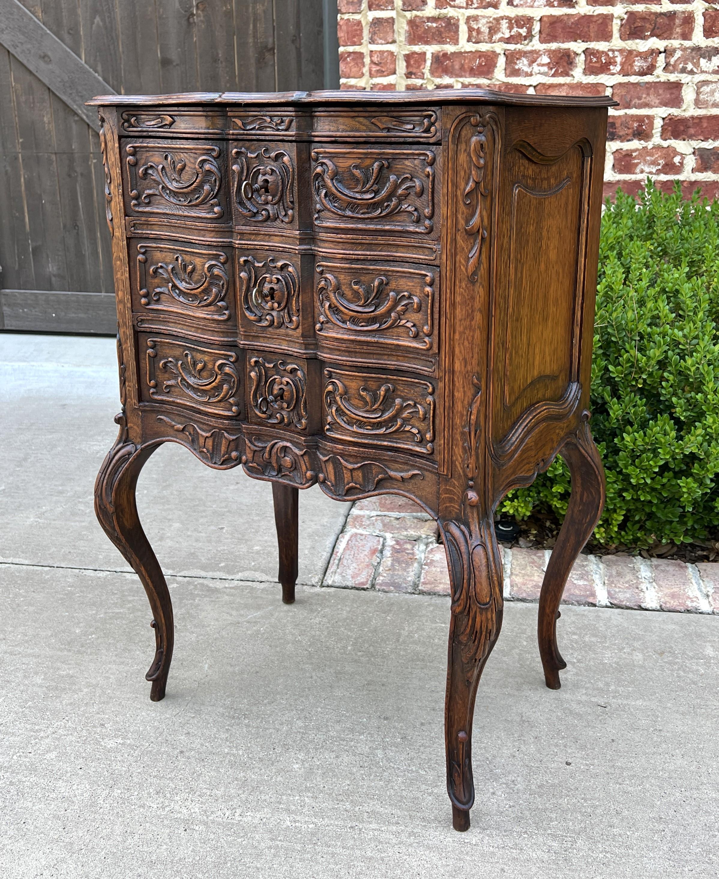 Oak Antique French Country Chest of Drawers Lingerie Cabinet Nightstand with Keys