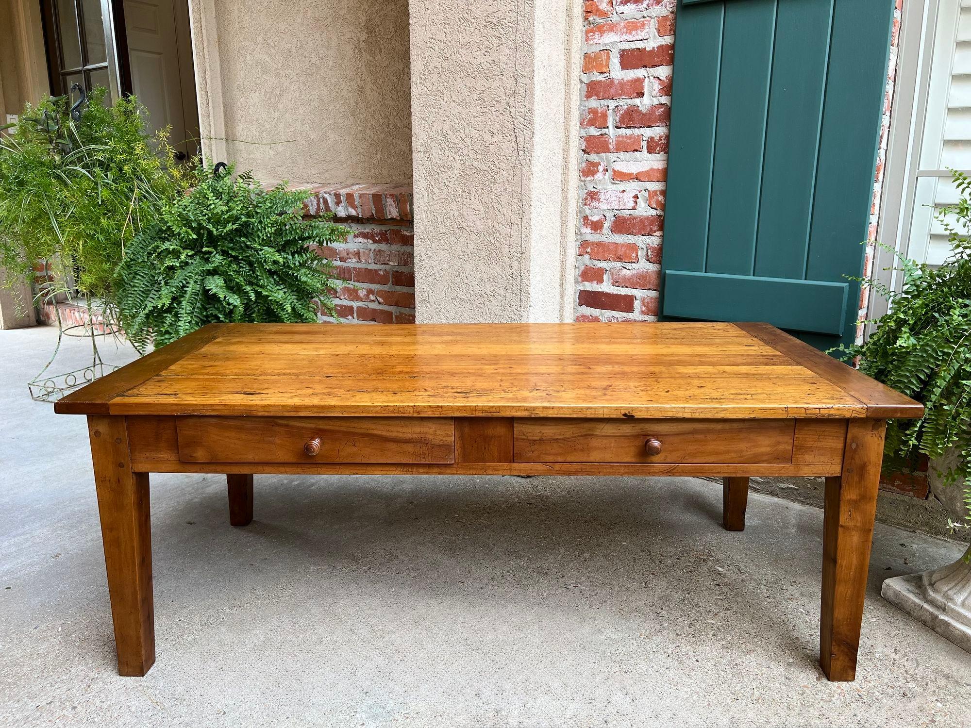 Antique French Country Coffee Table Large Rustic Wood Farm Ranch Lodge, c1910 10