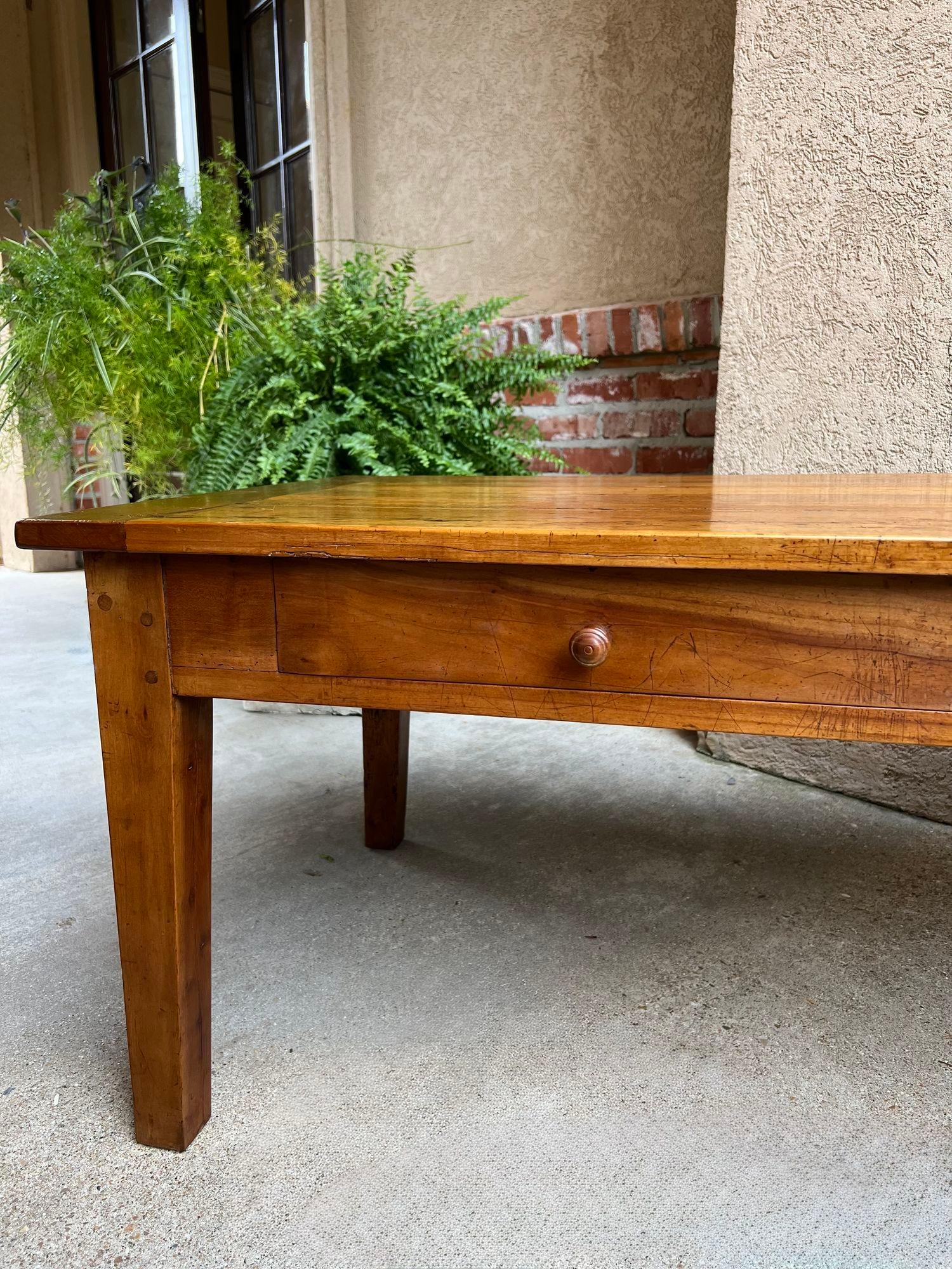 Antique French Country Coffee Table Large Rustic Wood Farm Ranch Lodge, c1910 12