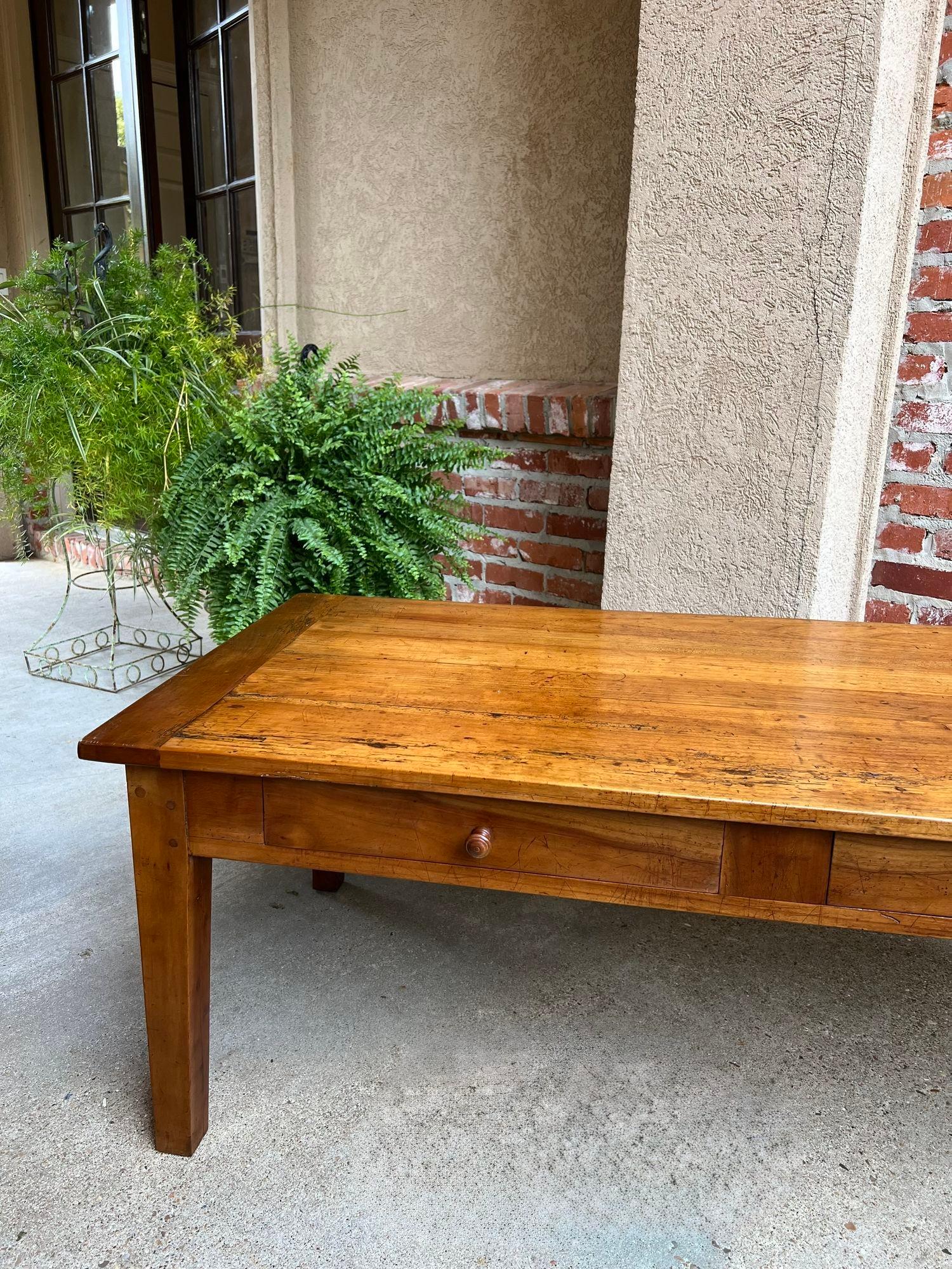 Antique French Country Coffee Table Large Rustic Wood Farm Ranch Lodge, c1910 13