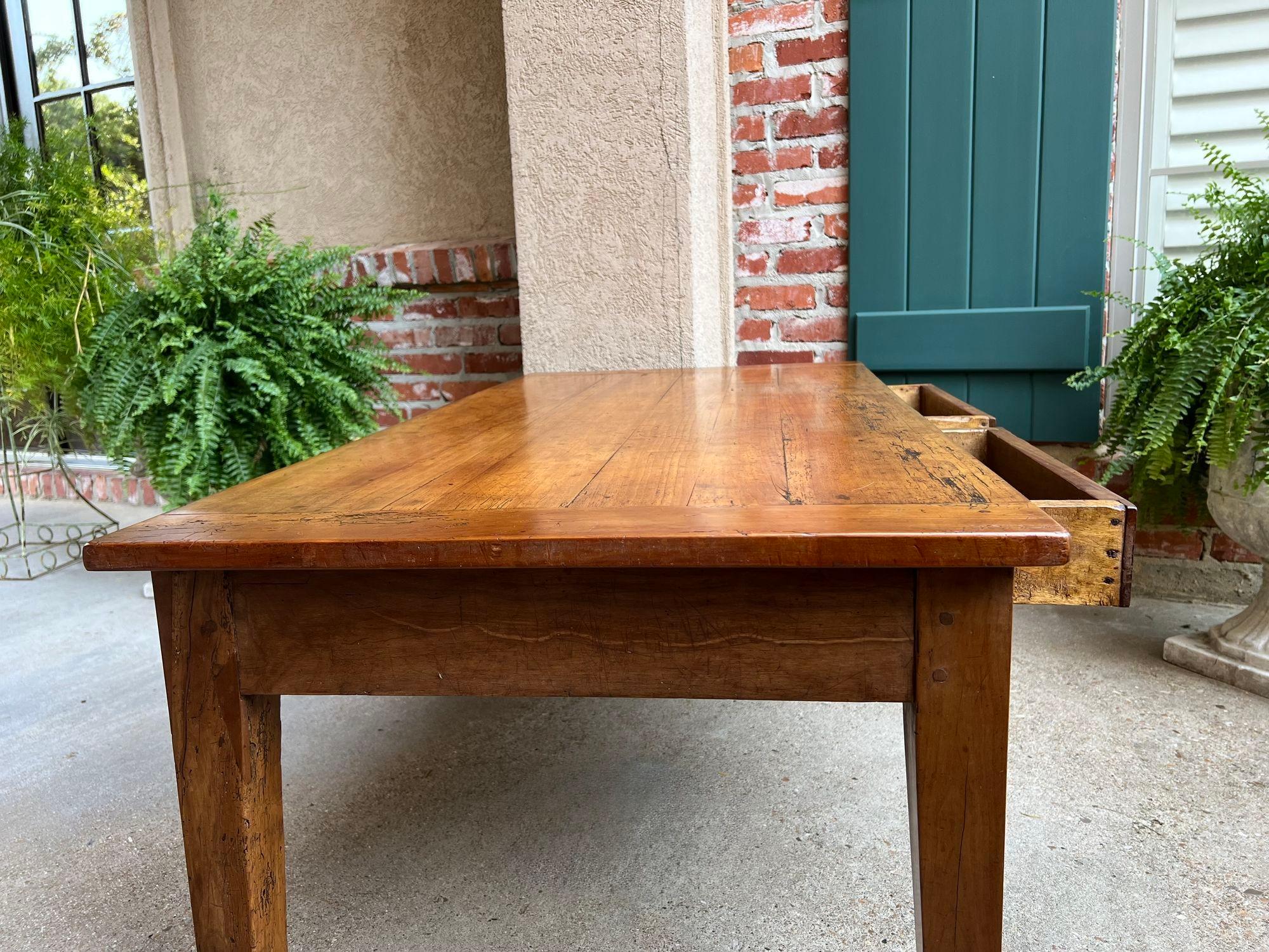 Antique French Country Coffee Table Large Rustic Wood Farm Ranch Lodge, c1910 15