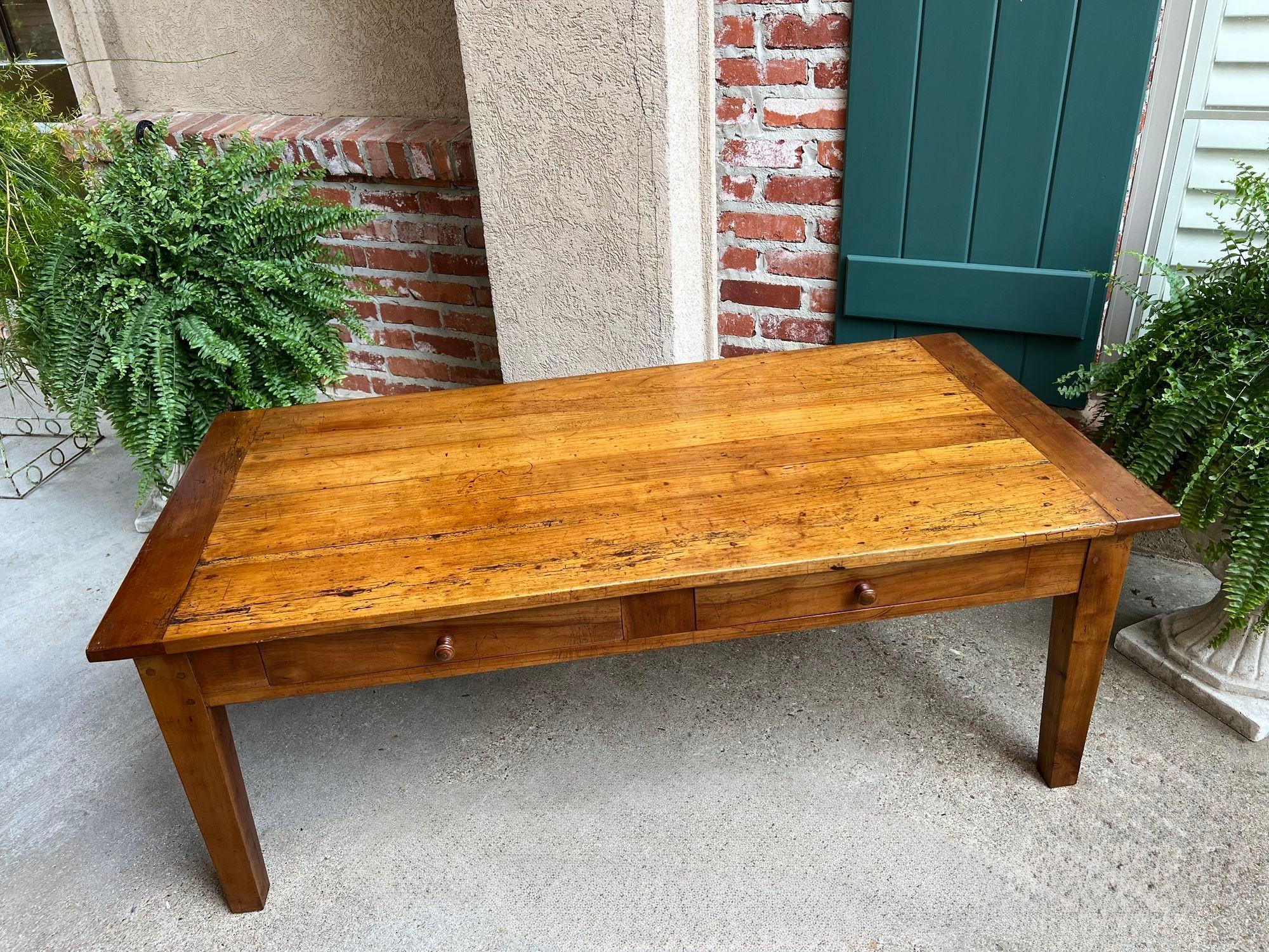 Early 20th Century Antique French Country Coffee Table Large Rustic Wood Farm Ranch Lodge, c1910