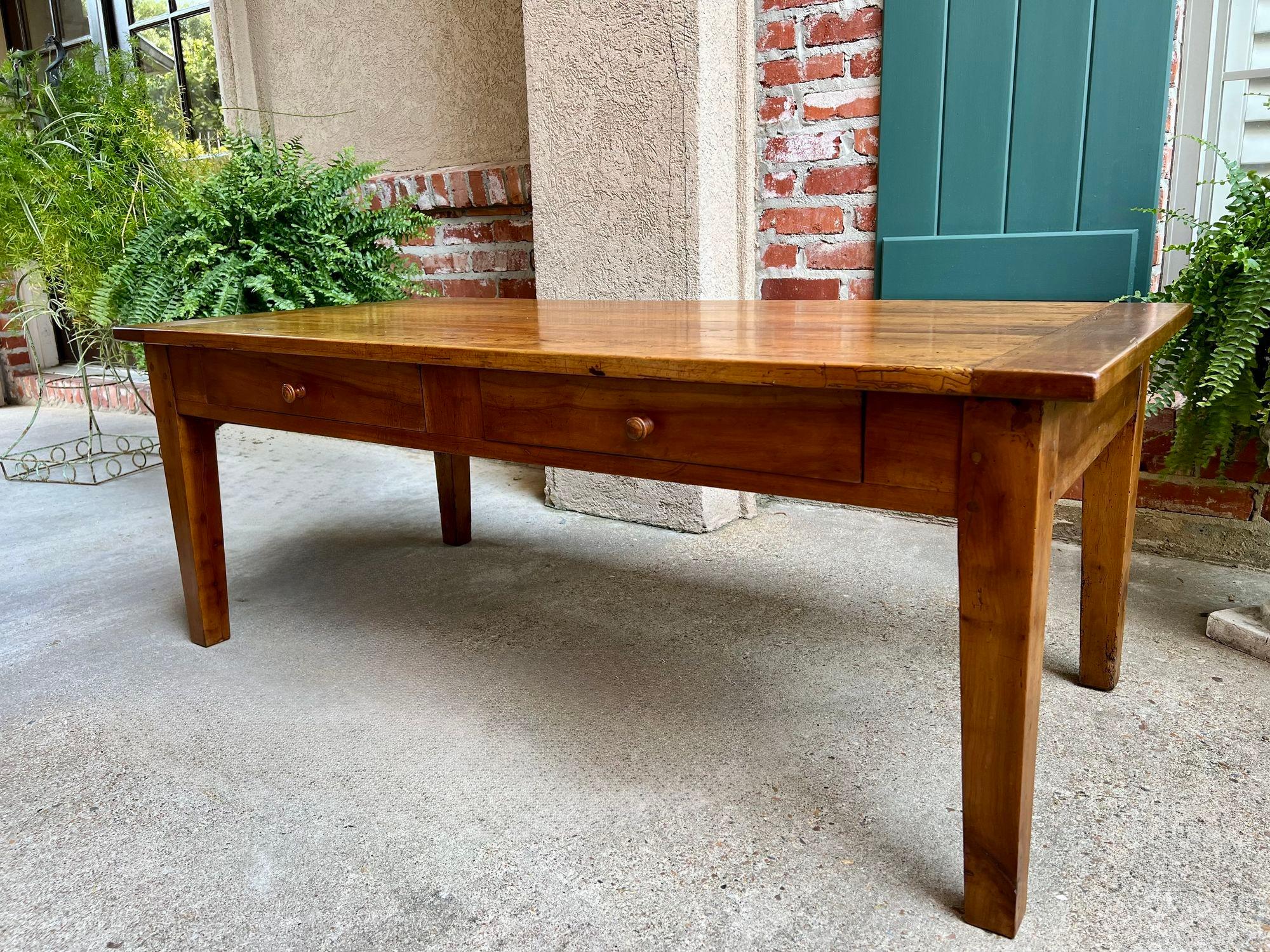 Antique French Country Coffee Table Large Rustic Wood Farm Ranch Lodge, c1910 1