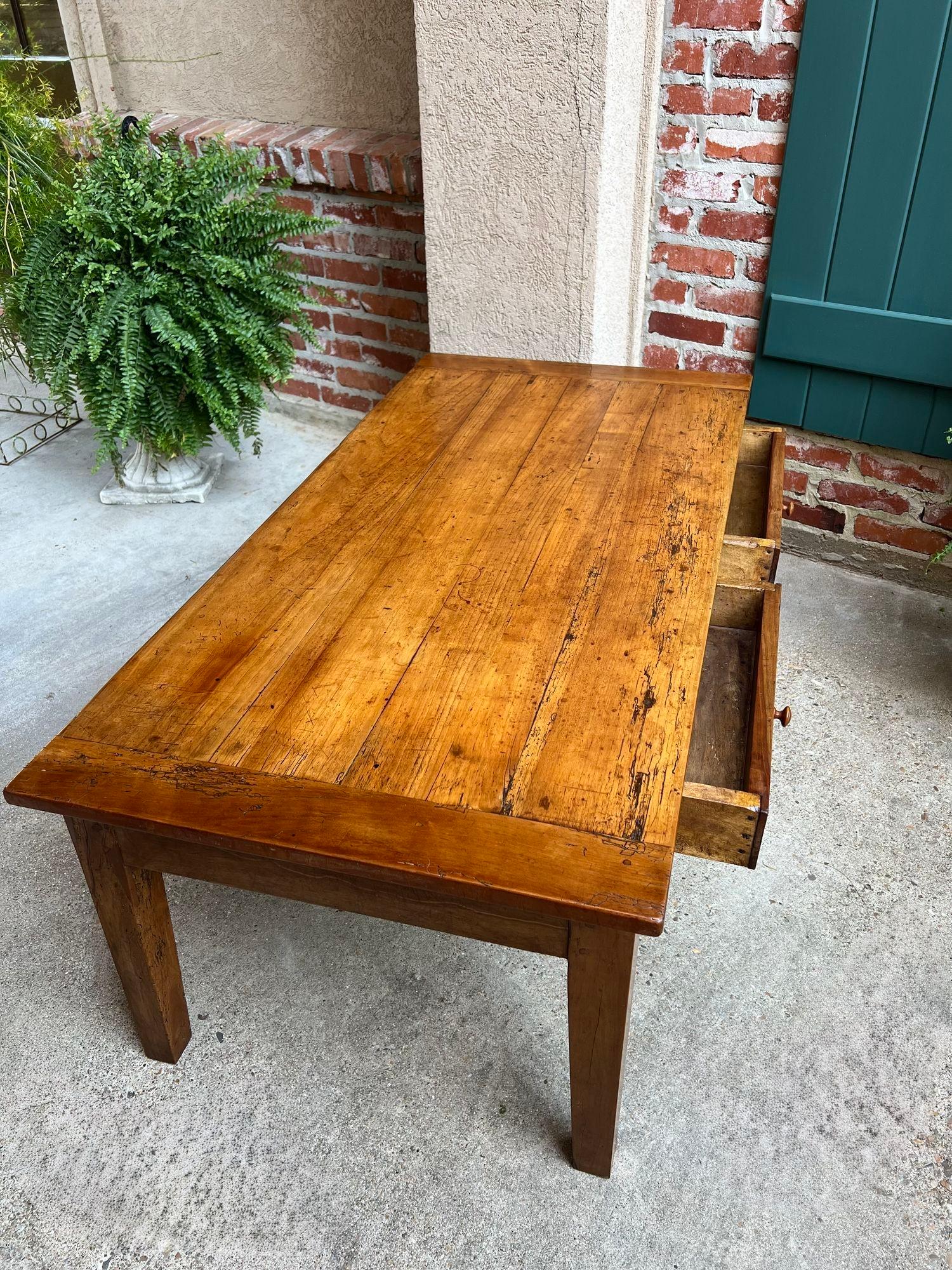 Antique French Country Coffee Table Large Rustic Wood Farm Ranch Lodge, c1910 5