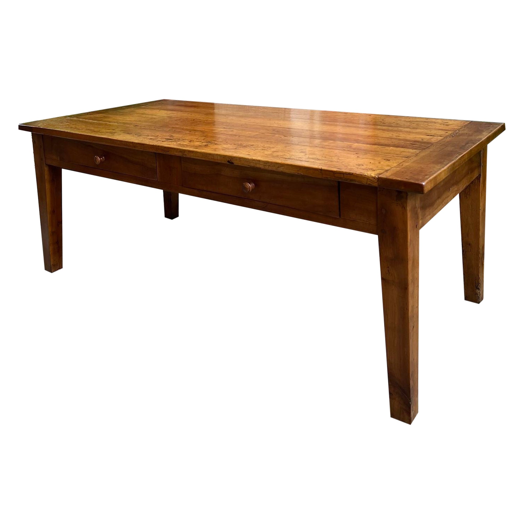 Antique French Country Coffee Table Large Rustic Wood Farm Ranch Lodge, c1910