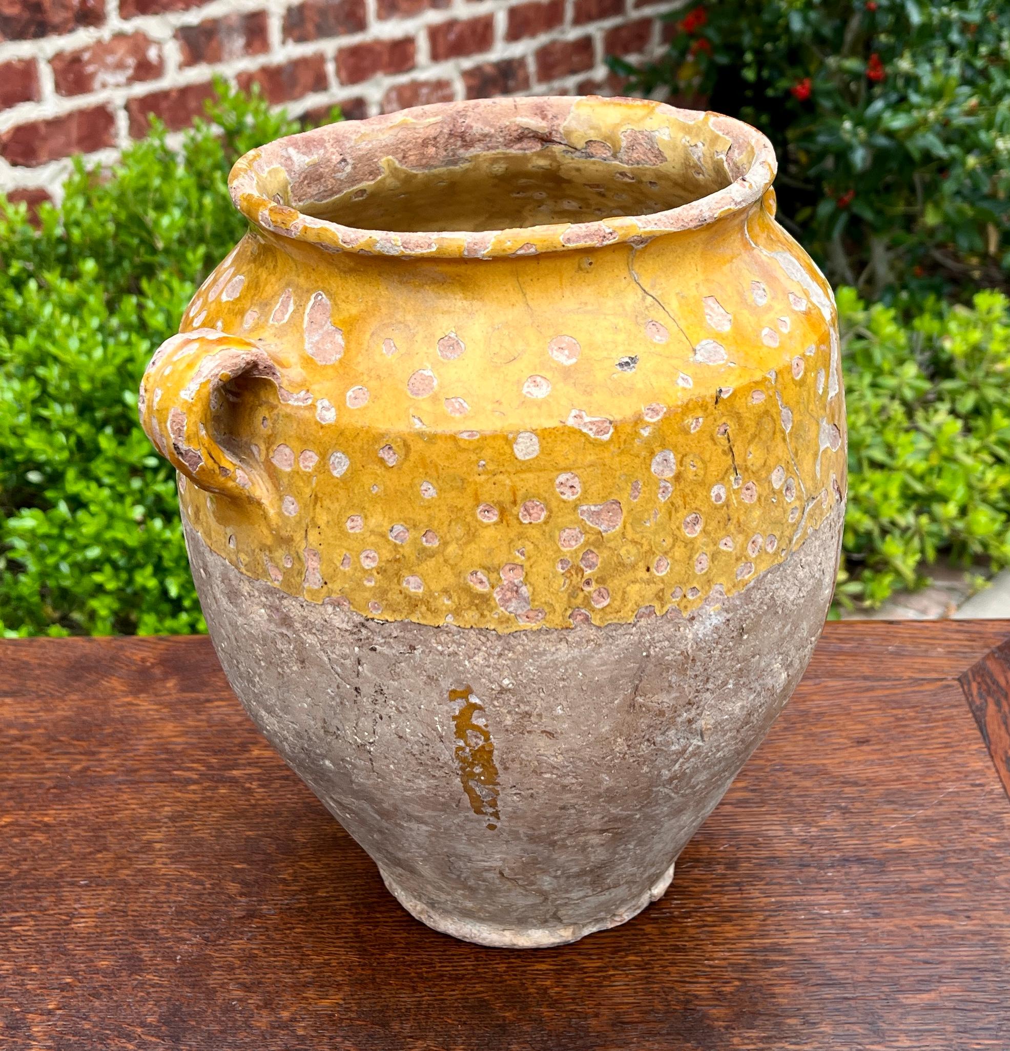 Antique French Country Confit Pot Pottery Jar Jug Glazed Yellow Ochre Large #1 For Sale 6
