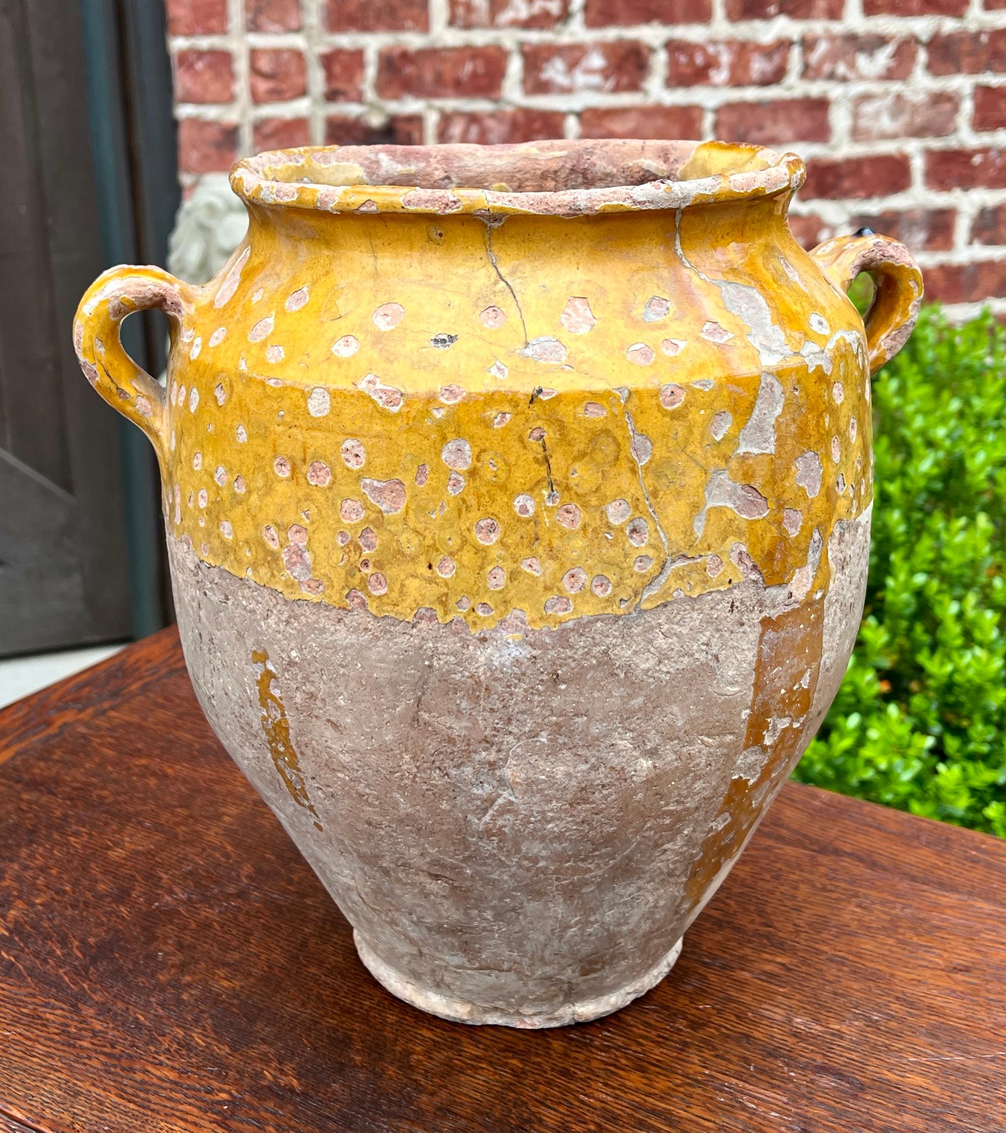 Antique French Country Confit Pot Pottery Jar Jug Glazed Yellow Ochre Large #1 For Sale 7