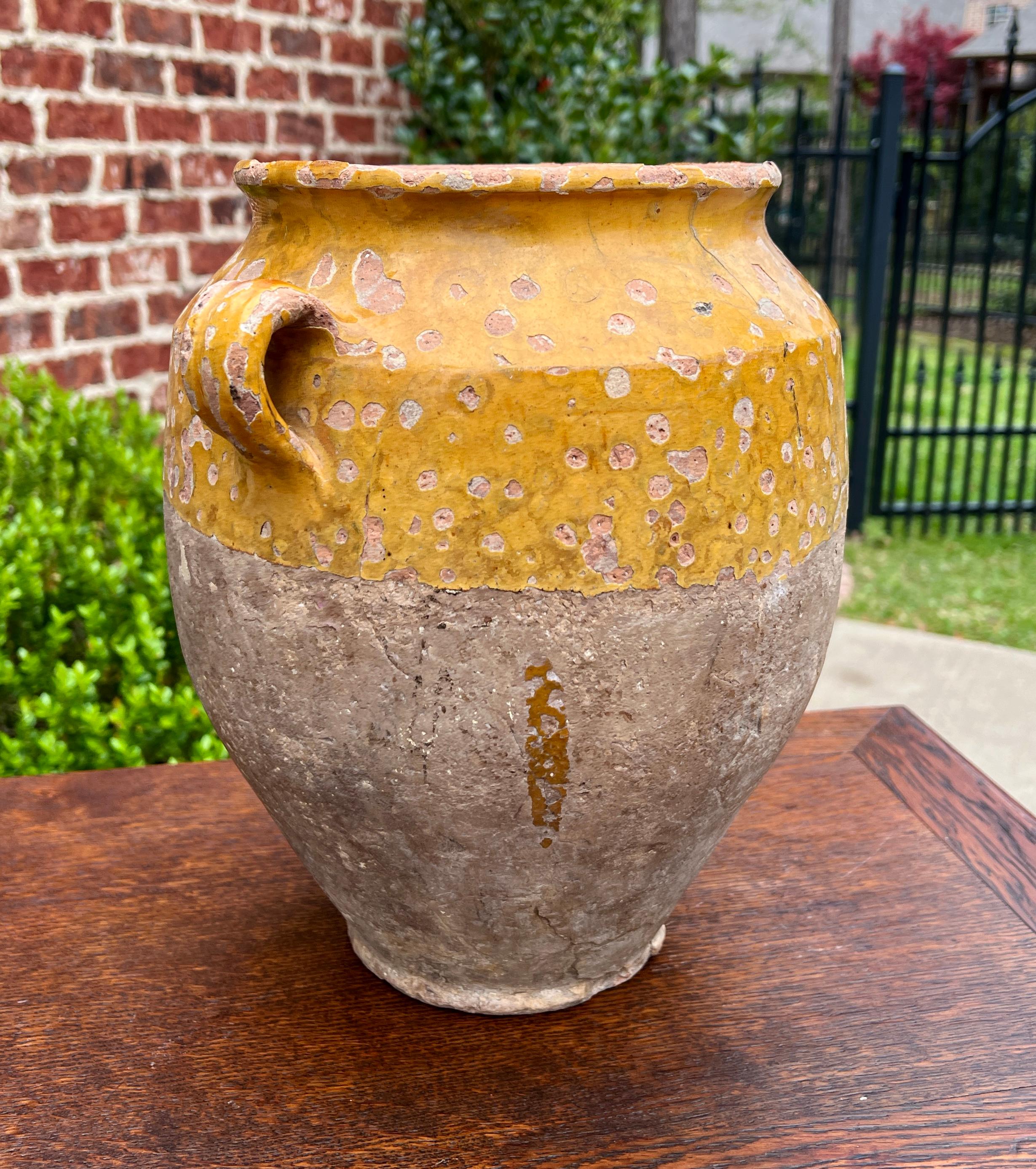 Antique French Country Confit Pot Pottery Jar Jug Glazed Yellow Ochre Large #1 For Sale 9