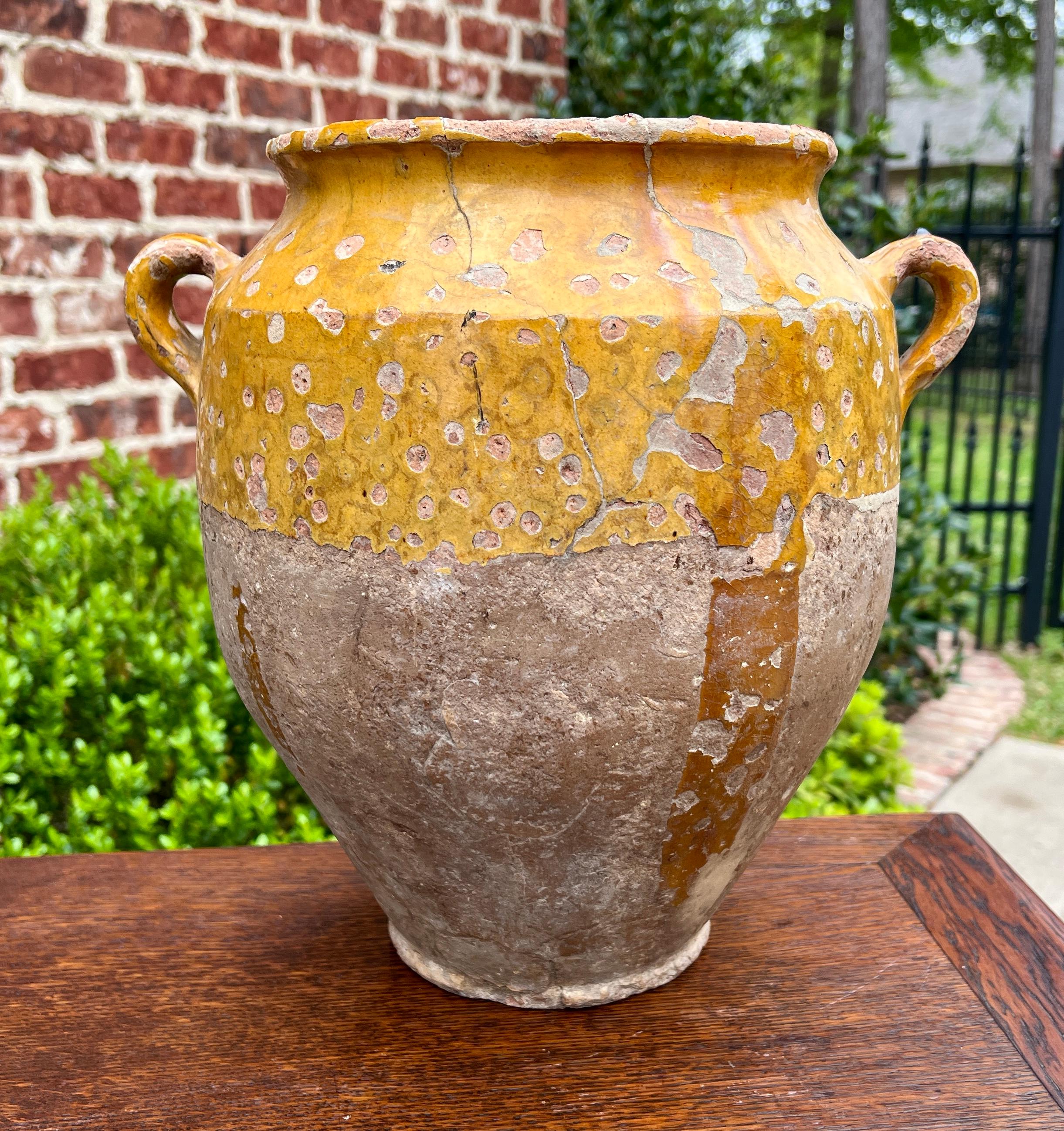 Antique French Country Confit Pot Pottery Jar Jug Glazed Yellow Ochre Large #1 For Sale 12