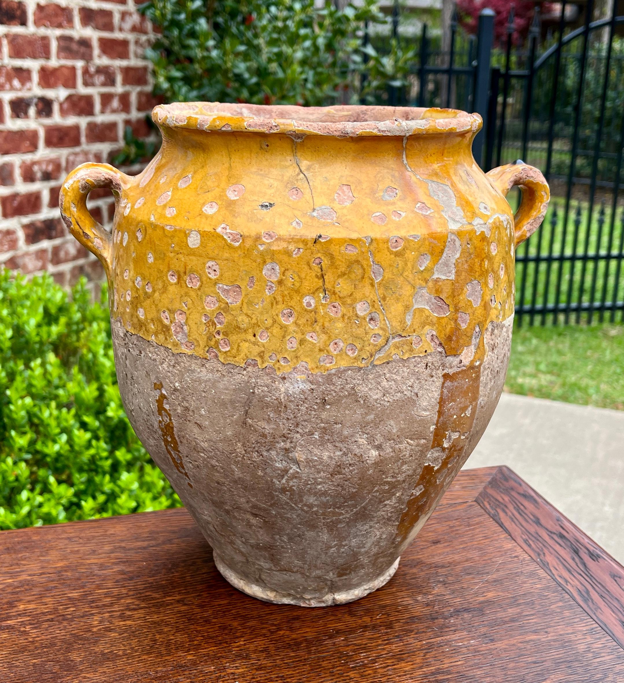Antique French Country Confit Pot Pottery Jar Jug Glazed Yellow Ochre Large #1 For Sale 13