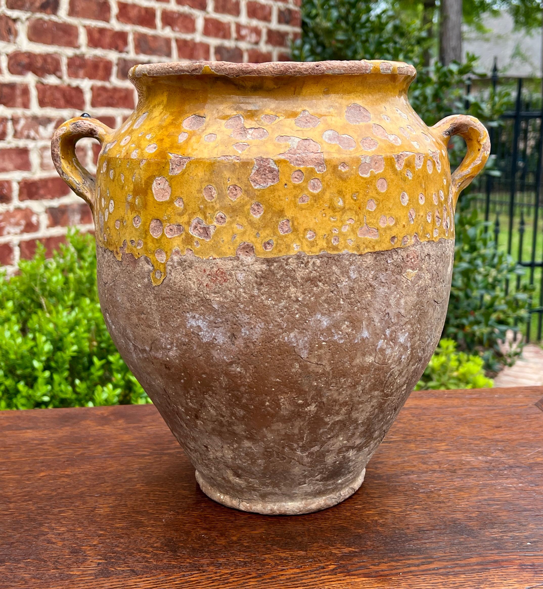  Antique French Country Large Yellow Ochre Glazed Confit Pot Pottery Jar #1~~12.5