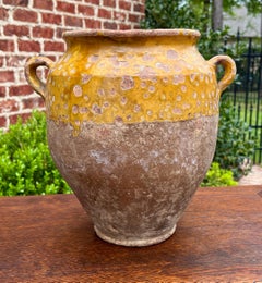 Antique French Country Confit Pot Pottery Jar Jug Glazed Yellow Ochre Large #1