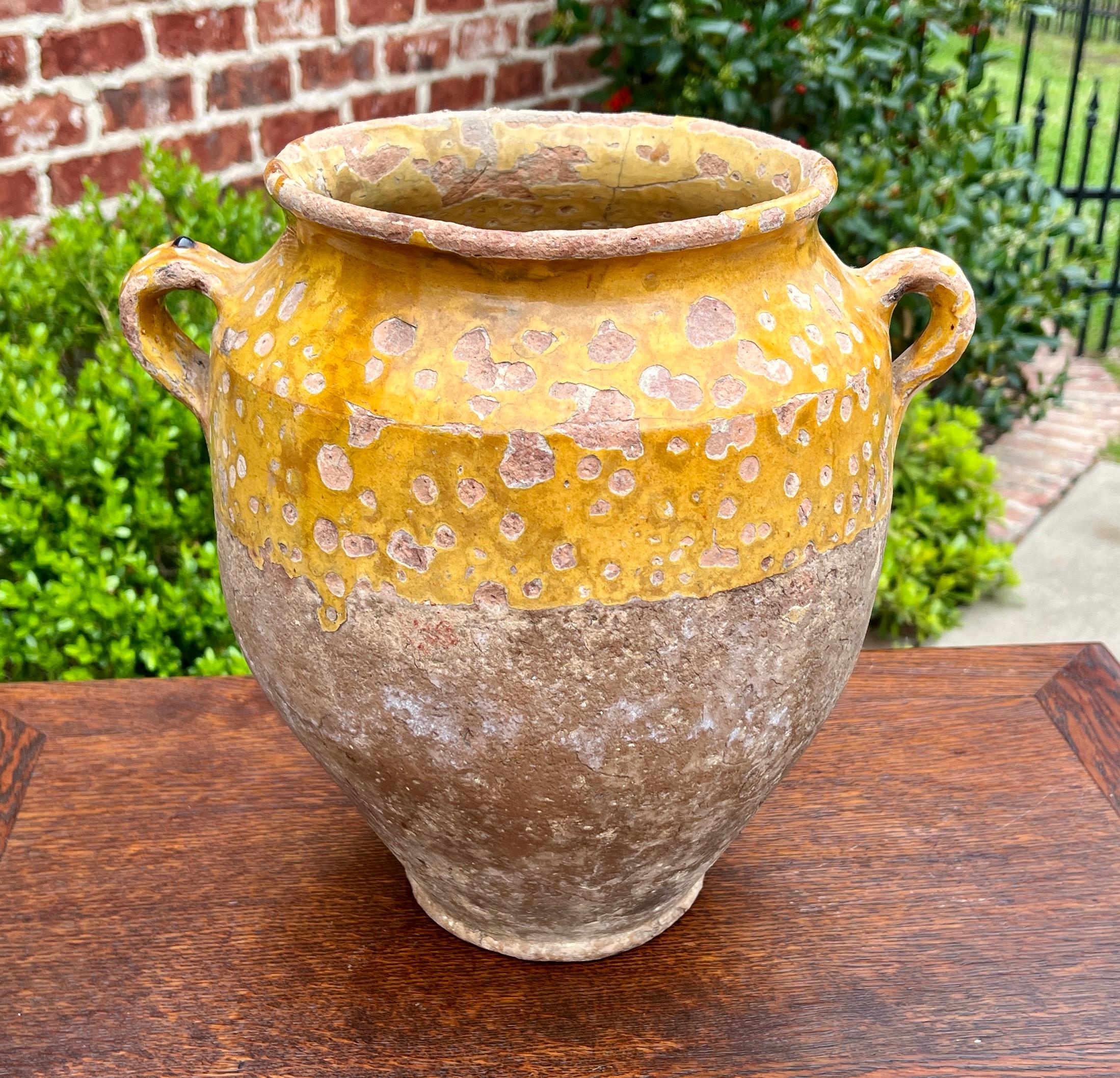 French Provincial Antique French Country Confit Pot Pottery Jar Jug Glazed Yellow Ochre Large #1 For Sale