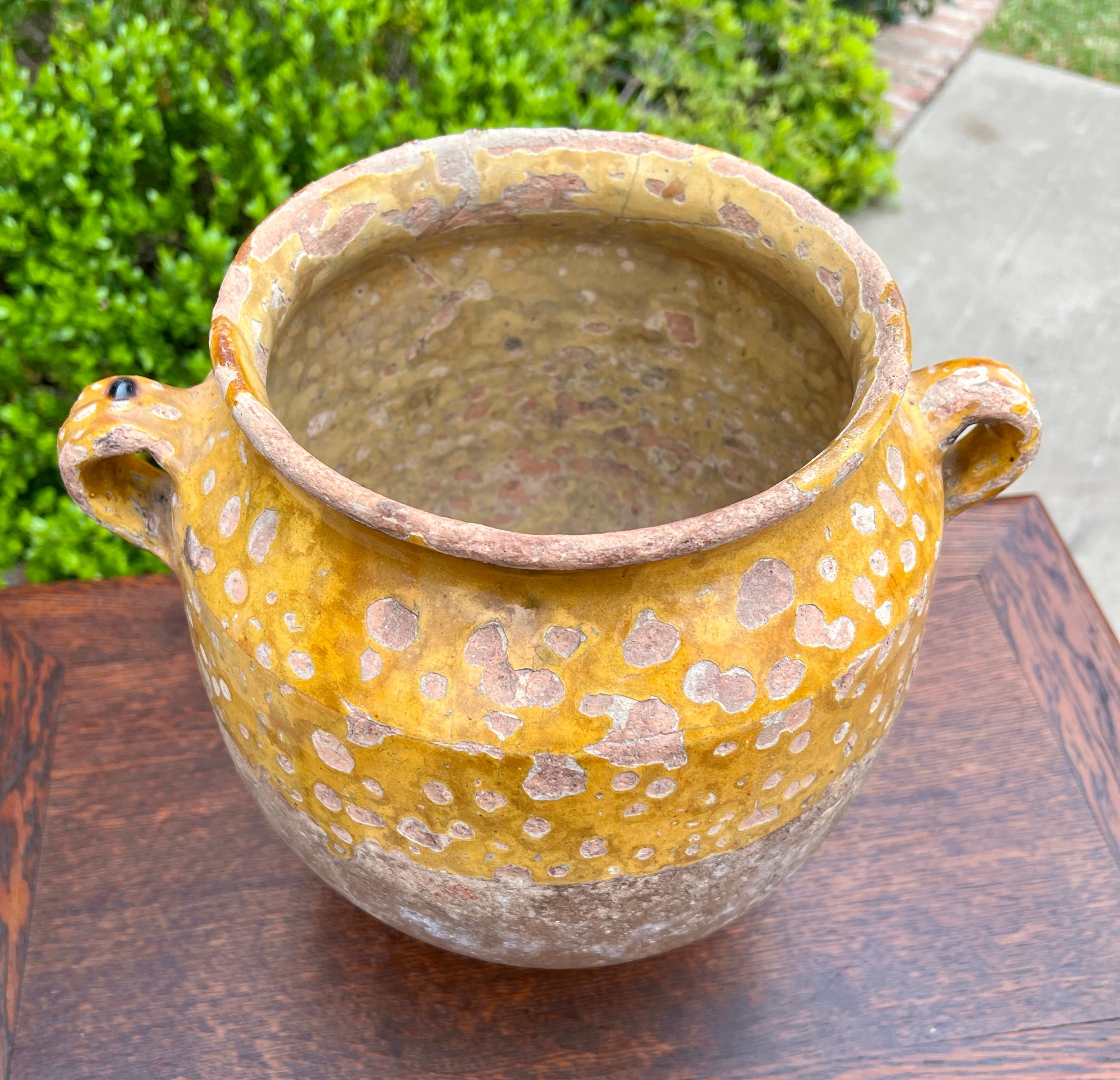 19th Century Antique French Country Confit Pot Pottery Jar Jug Glazed Yellow Ochre Large #1 For Sale