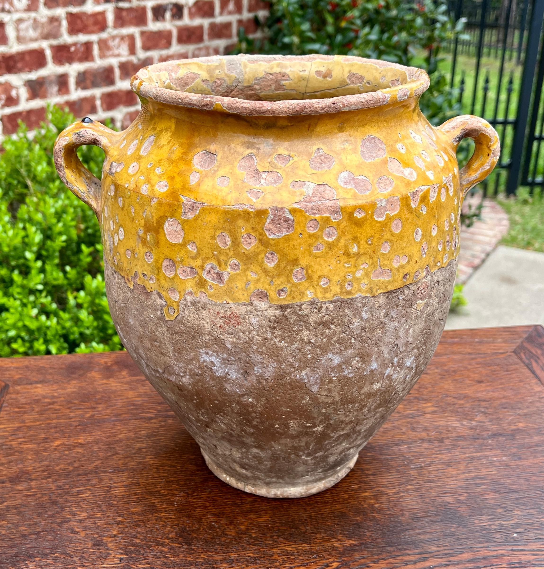 Antique French Country Confit Pot Pottery Jar Esmaltado Amarillo Ocre Grande #1 siglo XIX