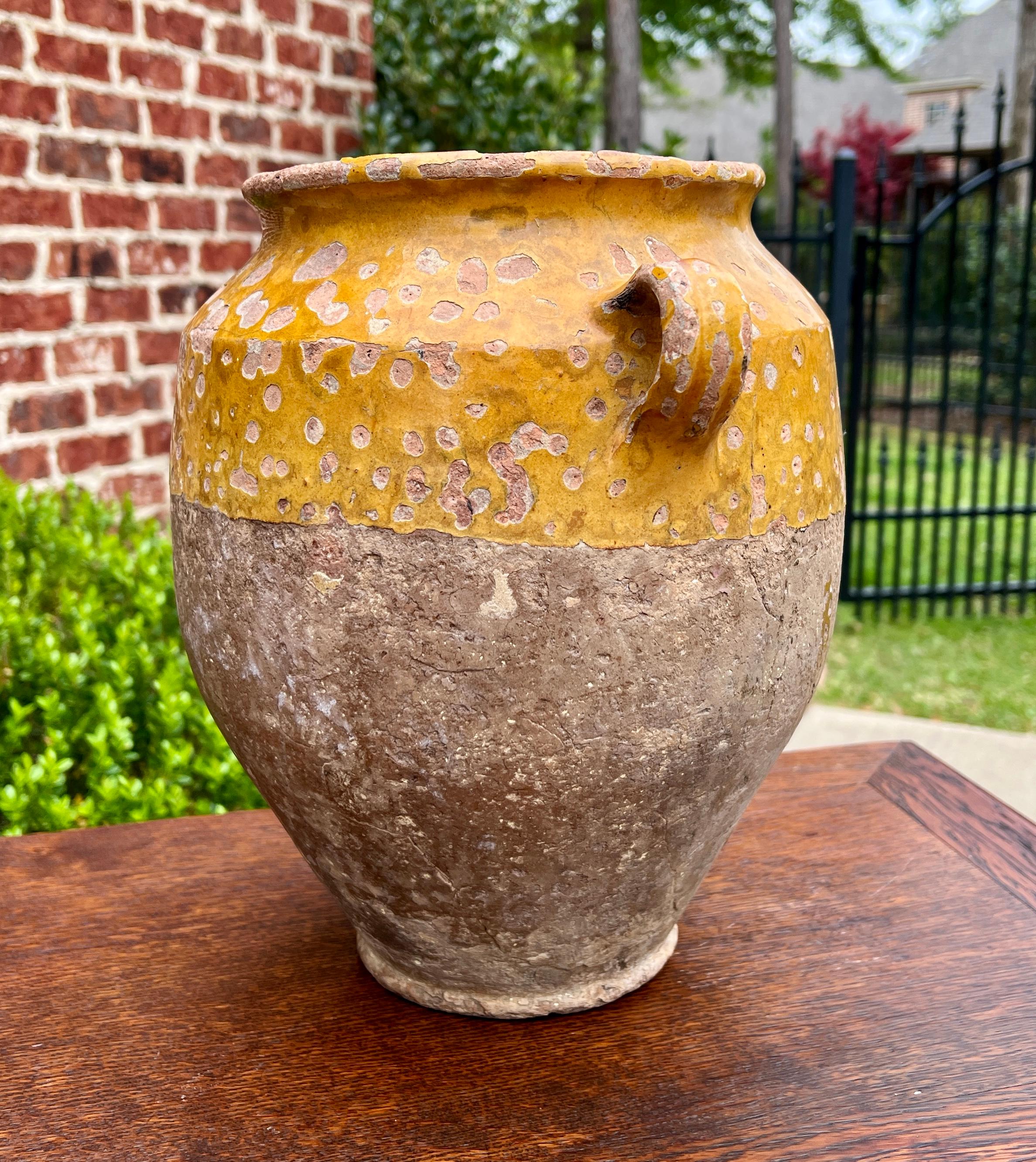 Antique French Country Confit Pot Pottery Jar Jug Glazed Yellow Ochre Large #1 For Sale 3