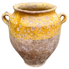 Vintage French Country Confit Pot Pottery Jar Jug Glazed Yellow Ochre Large #1