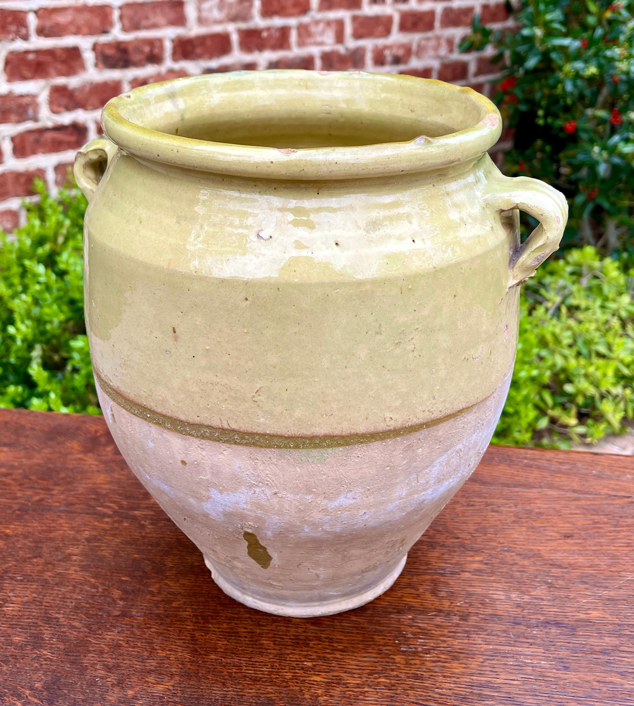 Antique French Country Confit Pot Pottery Jug Glazed Greenish Yellow Large #2 6