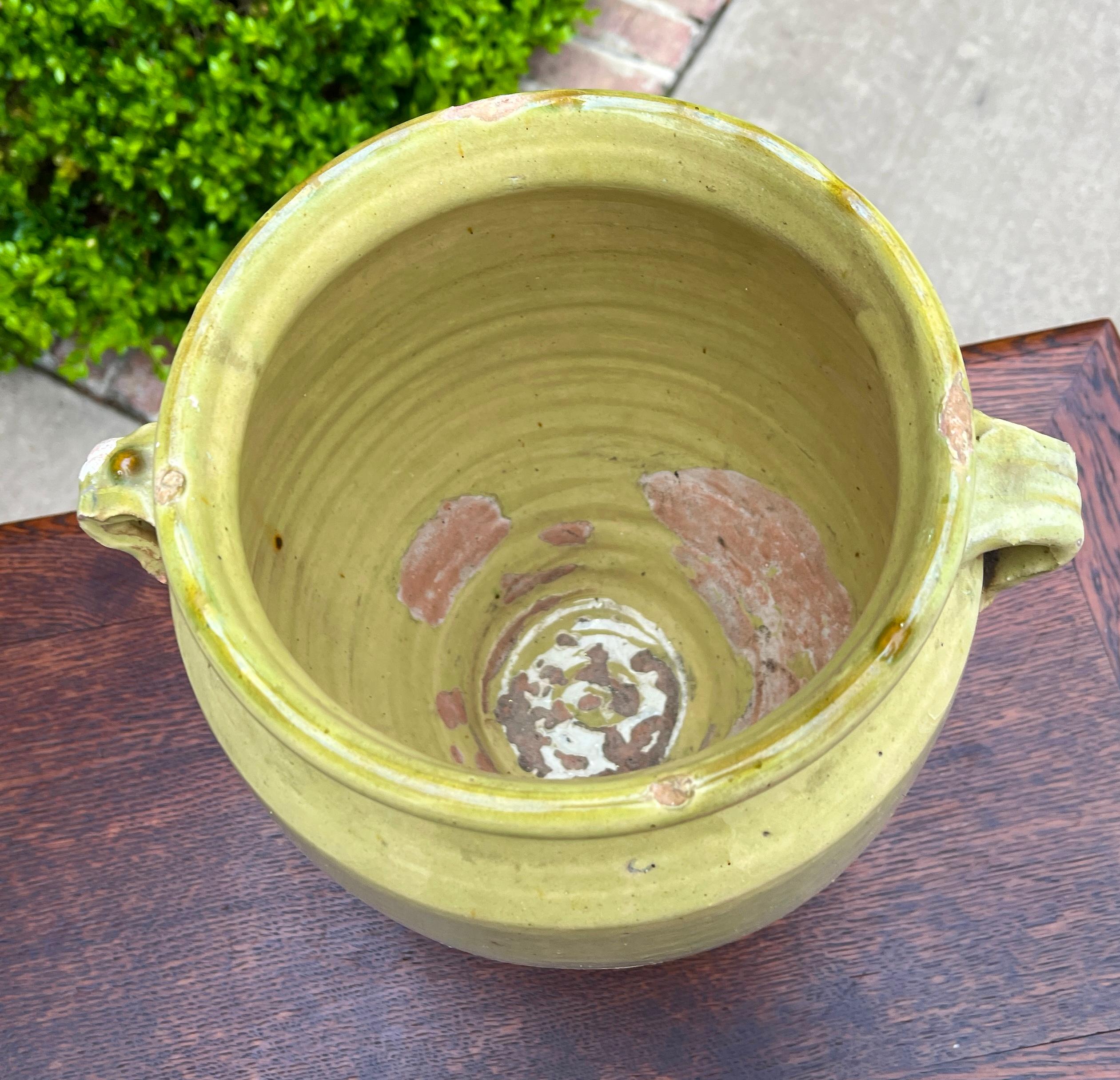 Antique French Country Confit Pot Pottery Jug Glazed Greenish Yellow Large #2 For Sale 8