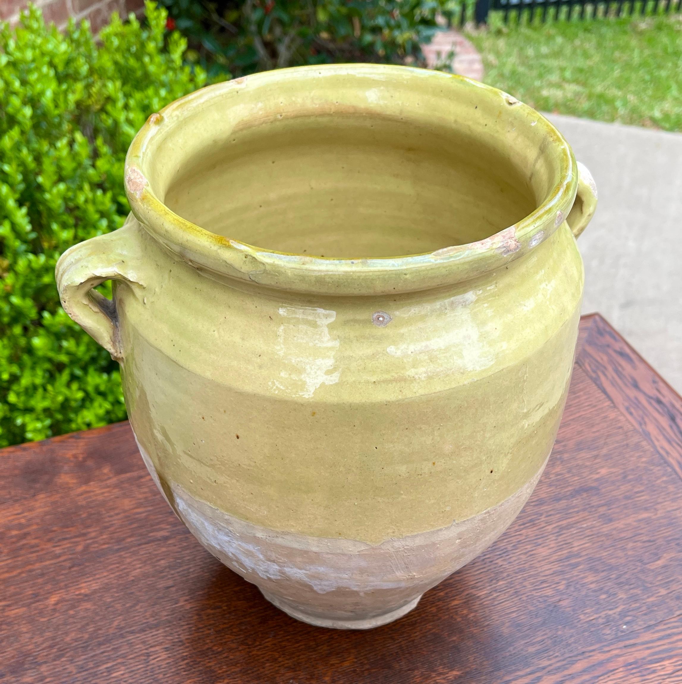 Antique French Country Confit Pot Pottery Jug Glazed Greenish Yellow Large #2 In Good Condition In Tyler, TX