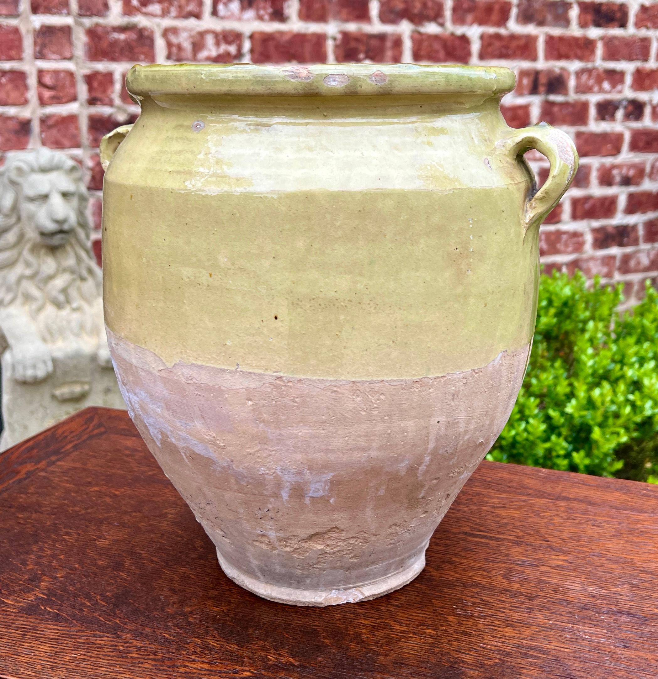 Ceramic Antique French Country Confit Pot Pottery Jug Glazed Greenish Yellow Large #2 For Sale