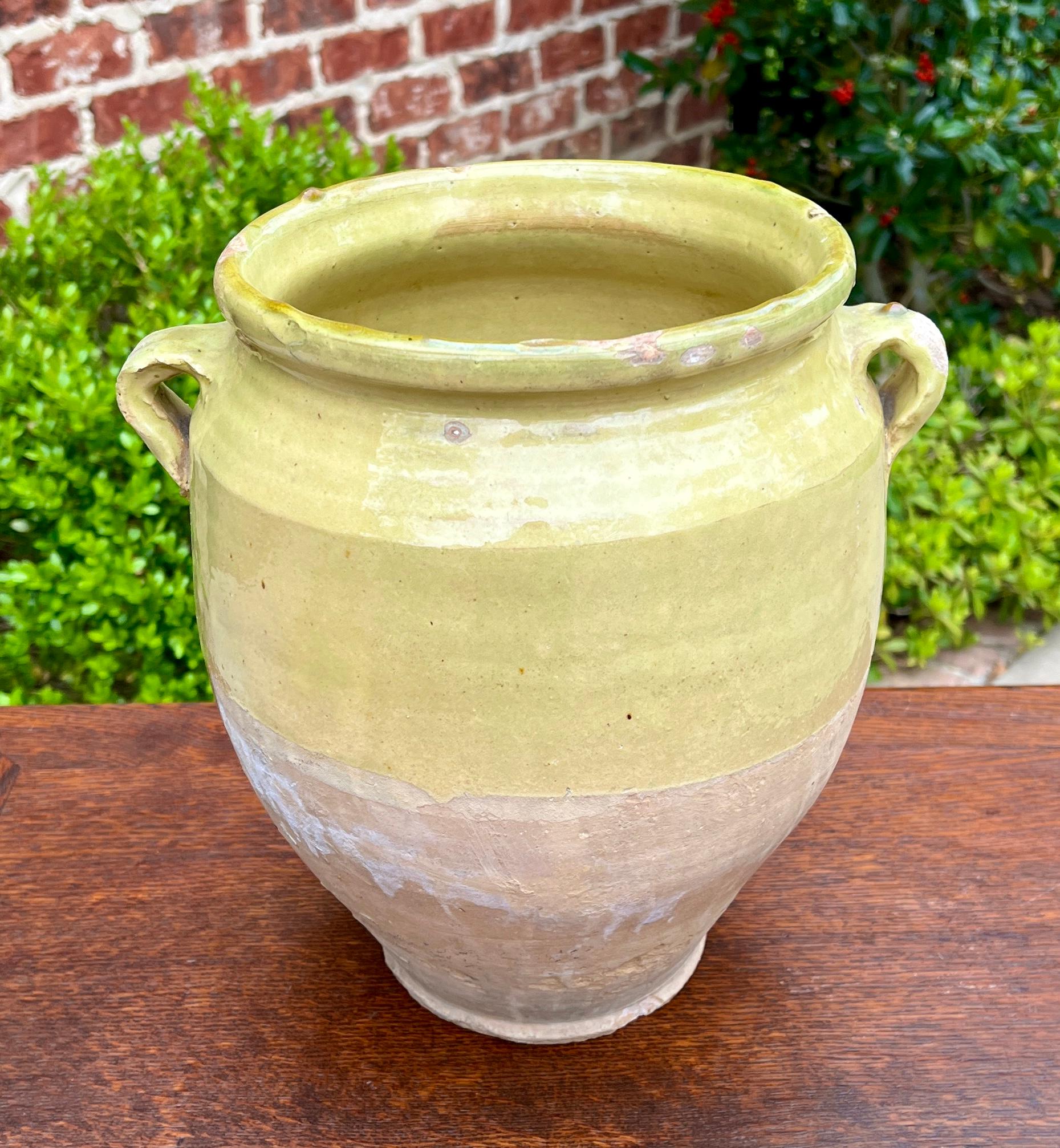 Antique French Country Confit Pot Pottery Jug Glazed Greenish Yellow Large #2 For Sale 2
