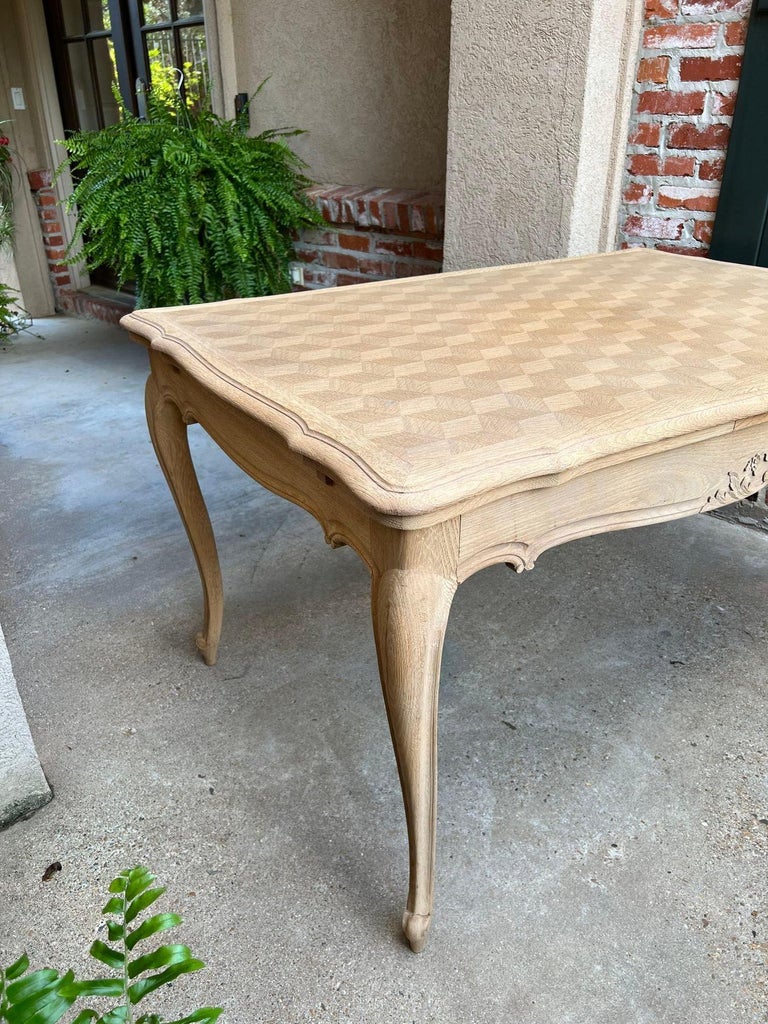 Antique French Country Dining Kitchen Table Stripped Bleached Draw Leaf