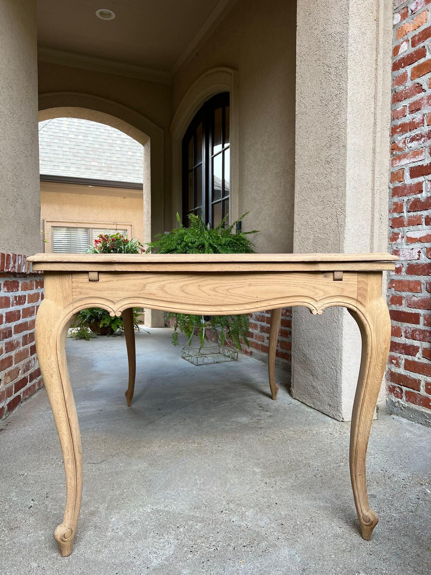 Antique French Country Dining Kitchen Table Stripped Bleached Draw Leaf Parquet In Good Condition For Sale In Shreveport, LA