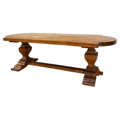 Antique French Country Dining Table Farmhouse Pedestal Trestle Honey Oak 1930s