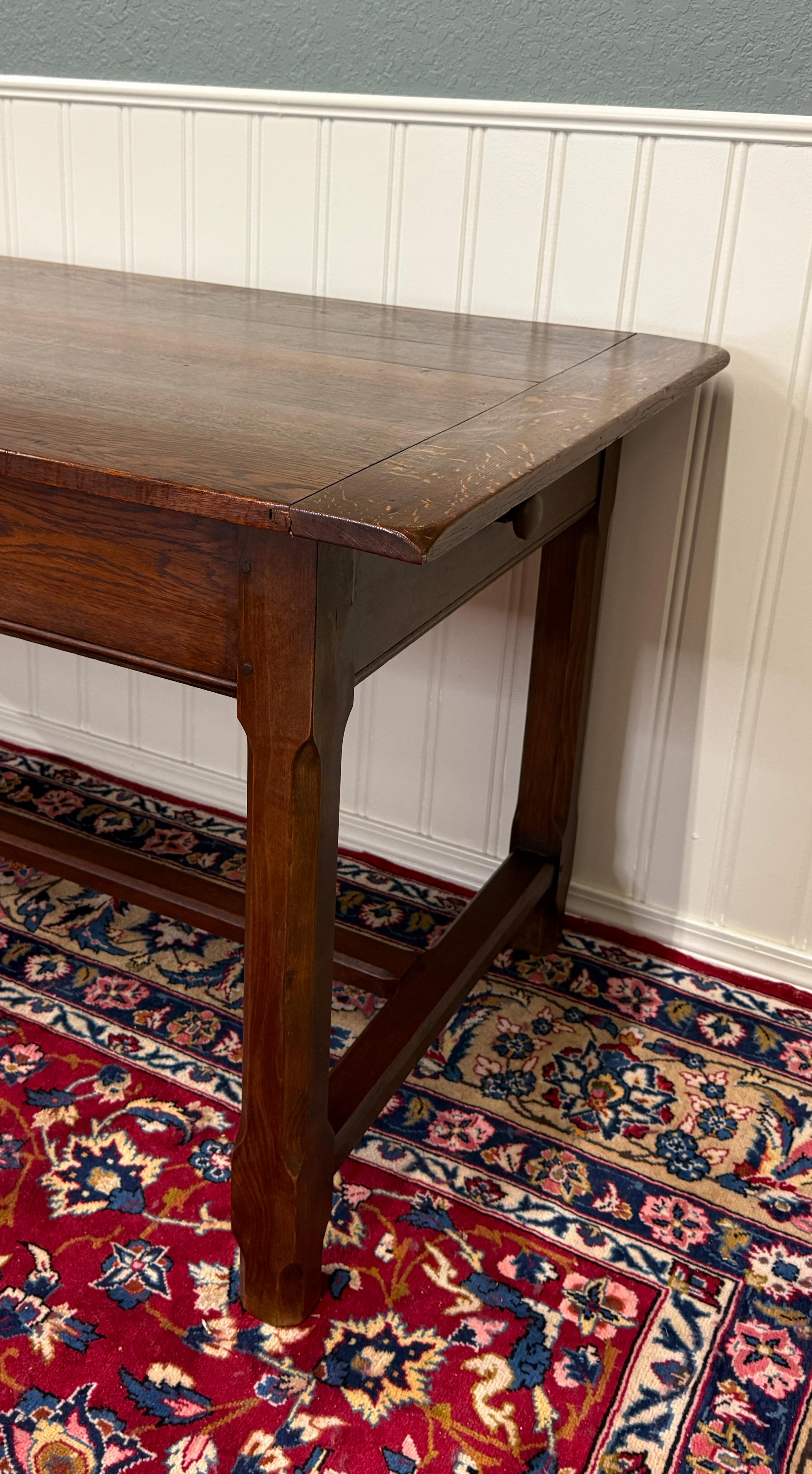 Antique French Country Farm Dining Table Farmhouse Baker's Table Drawer Oak en vente 9