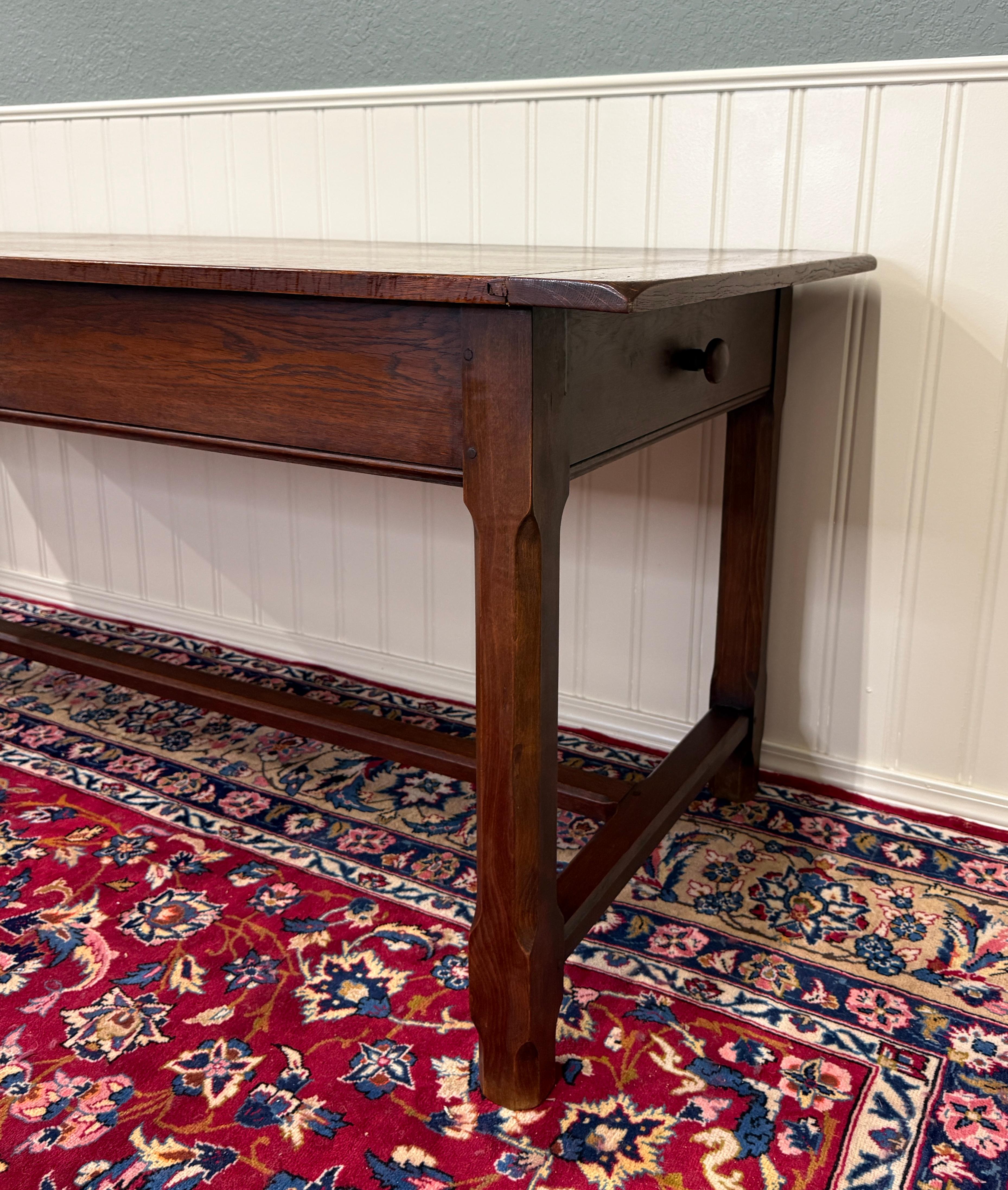 20ième siècle Antique French Country Farm Dining Table Farmhouse Baker's Table Drawer Oak en vente