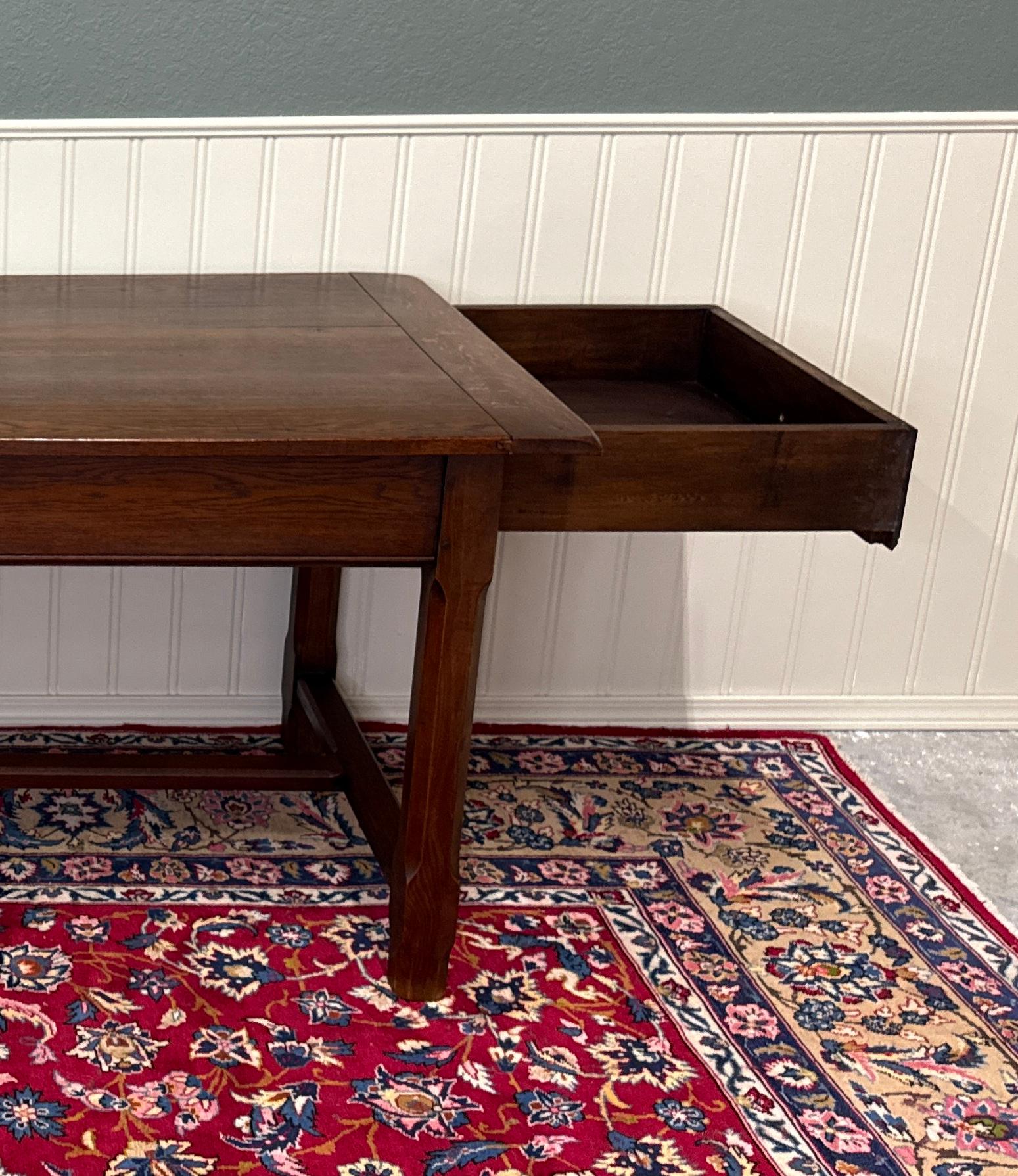Antique French Country Farm Dining Table Farmhouse Baker's Table Drawer Oak en vente 1