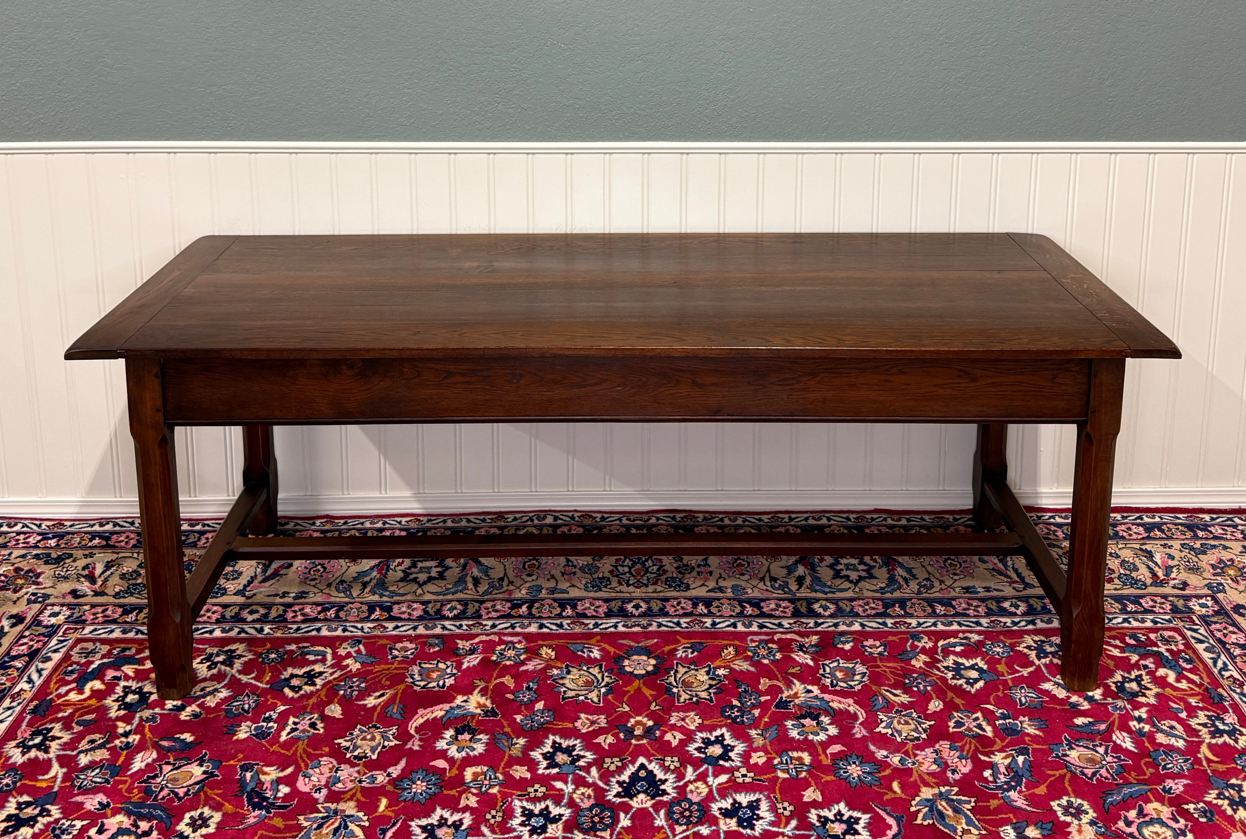 Antique French Country Farm Dining Table Farmhouse Baker's Table Drawer Oak en vente