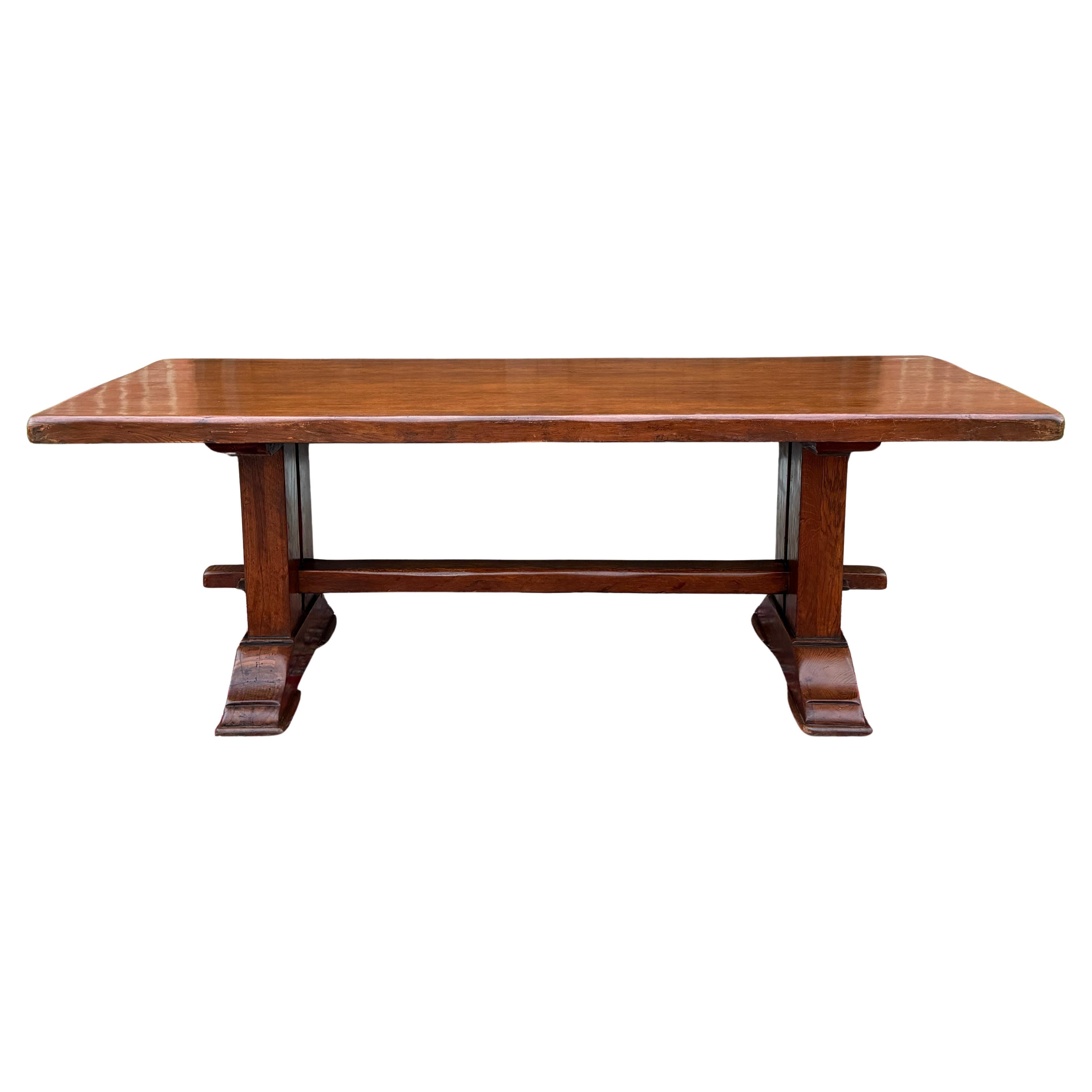Antique French Country Farm Dining Table Farmhouse Double Baluster Oak c.1900-20